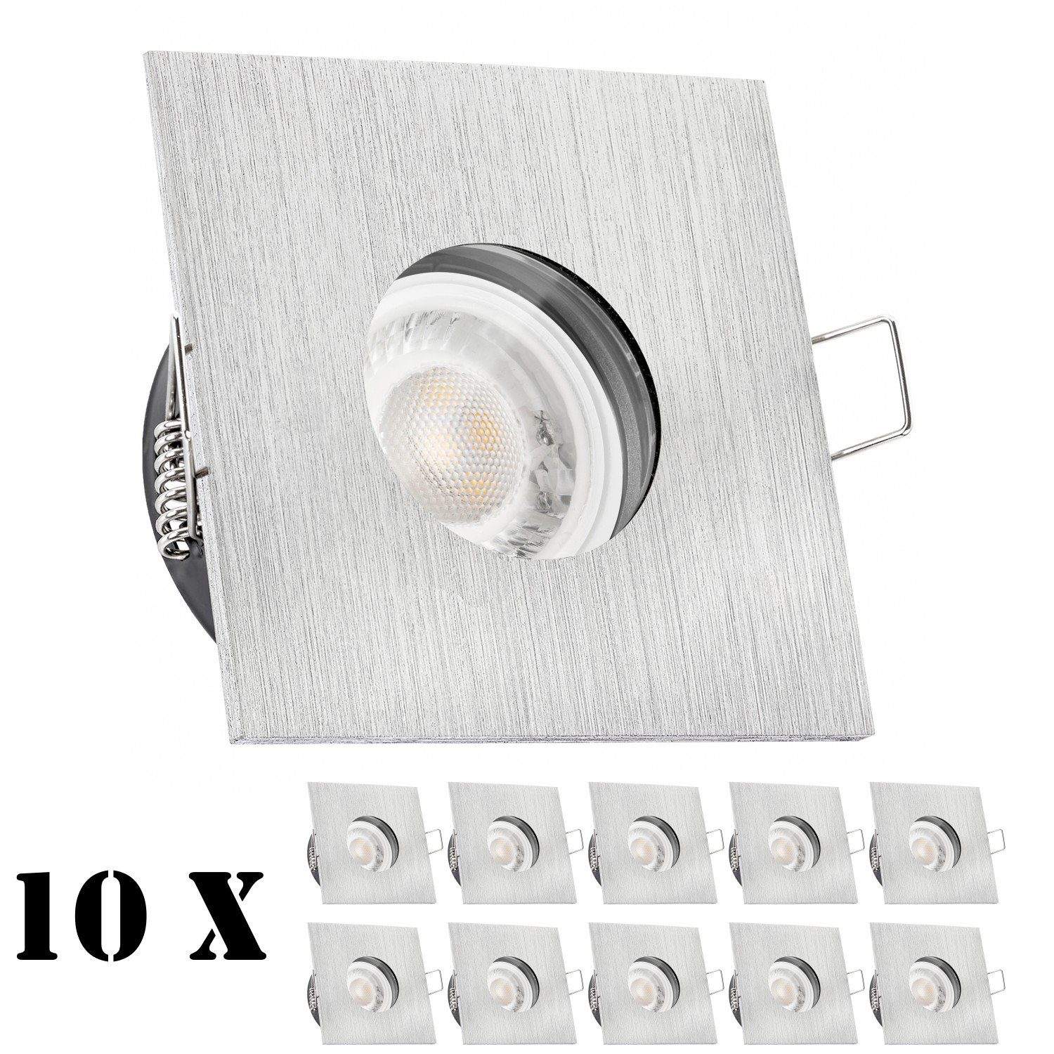 LEDANDO LED Einbaustrahler 10er IP65 LED Einbaustrahler Set extra flach in aluminium gebürstet mi | Strahler