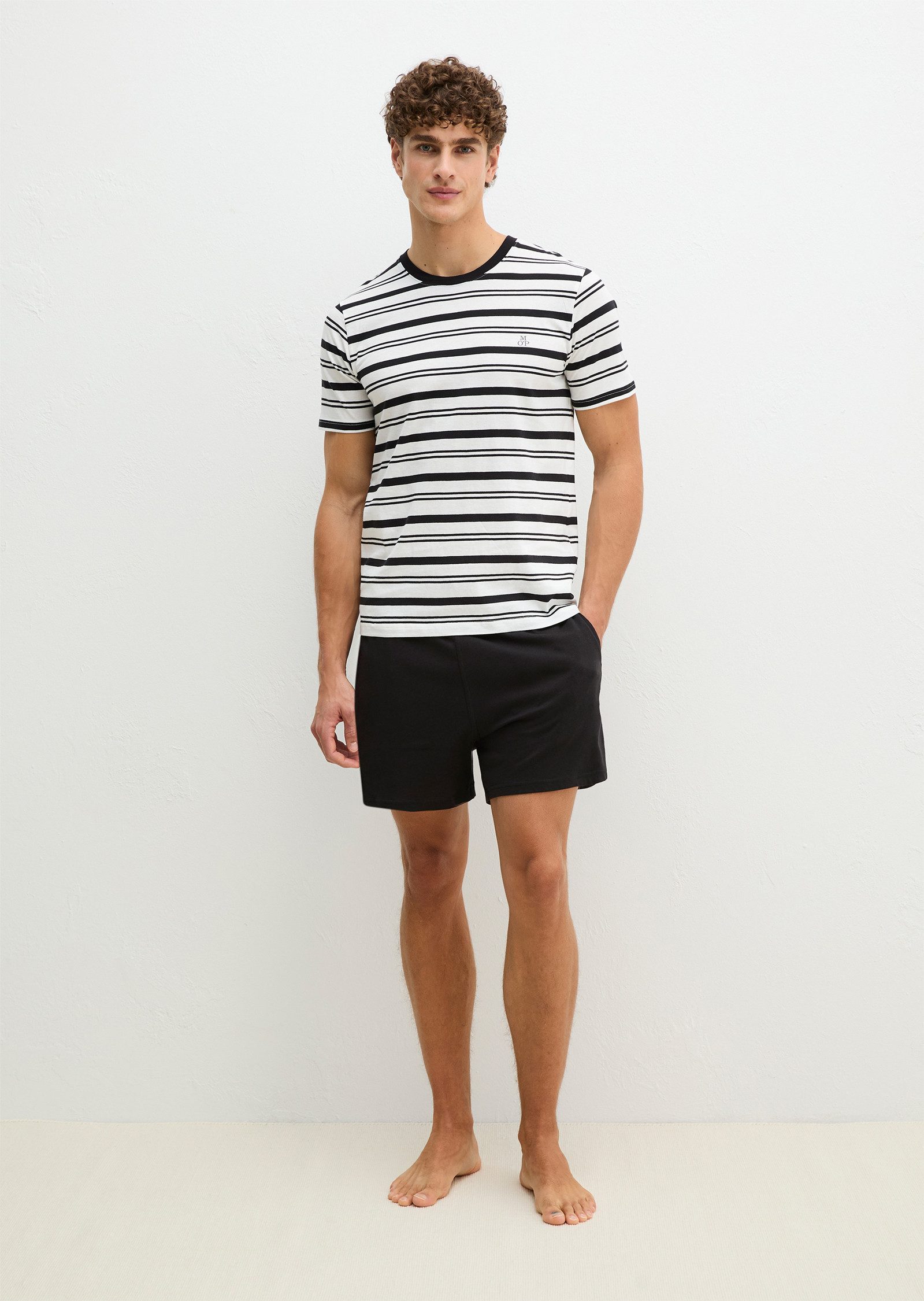 Marc O'Polo Shorty Mix N Match Cotton (2 tlg) mit Steifen, Rundhalsausschnitt und kurzen Ärmeln