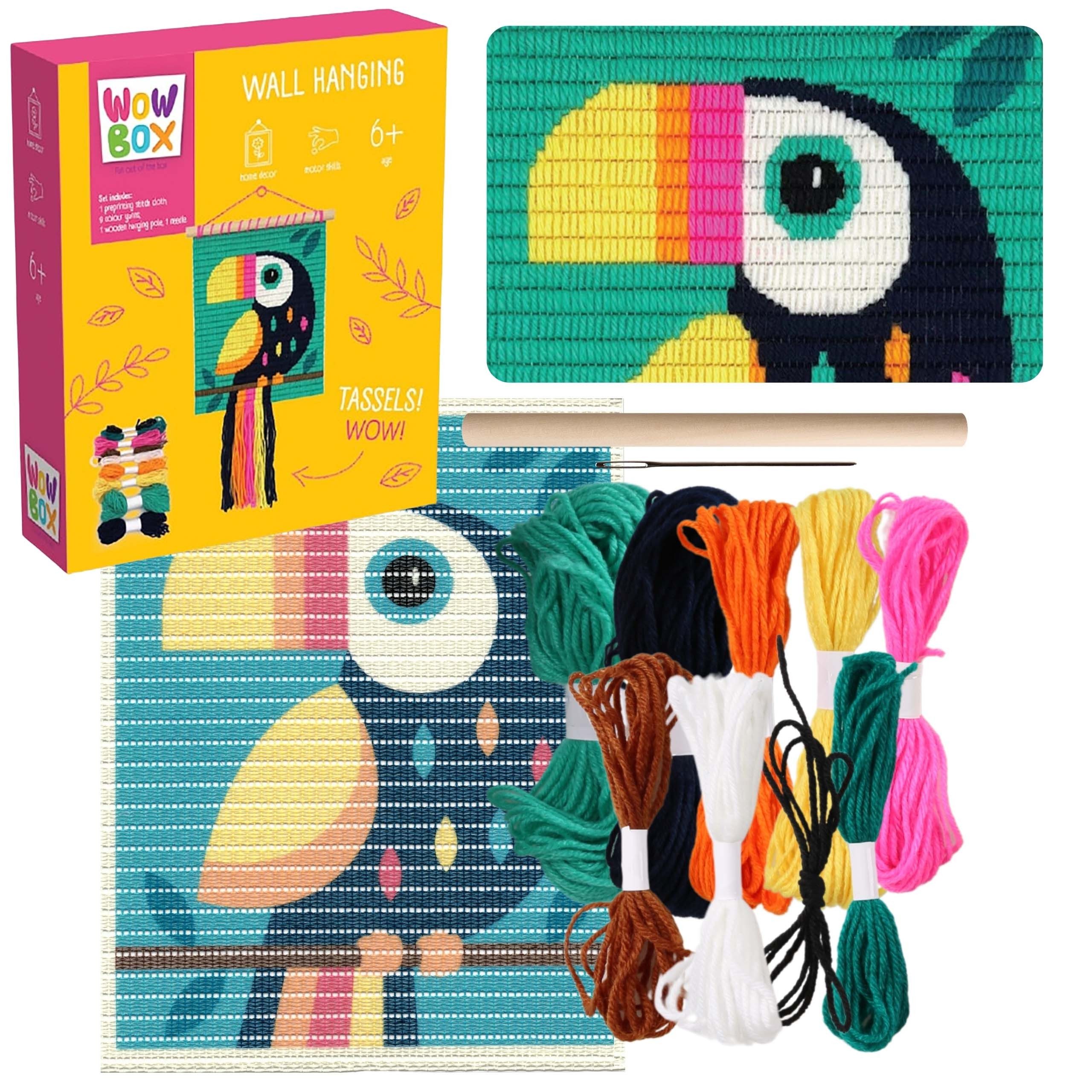 WOW Stickerbuch Wow Box Makramee Toucan Stickerei, Stickerei Set kreativer Spaß DIY 6+