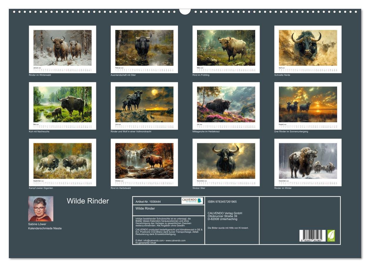 Thumbnail - CALVENDO Wandkalender Wilde Rinder (Wandkalender 2026 DIN A2 quer), CALVENDO Monatskalender