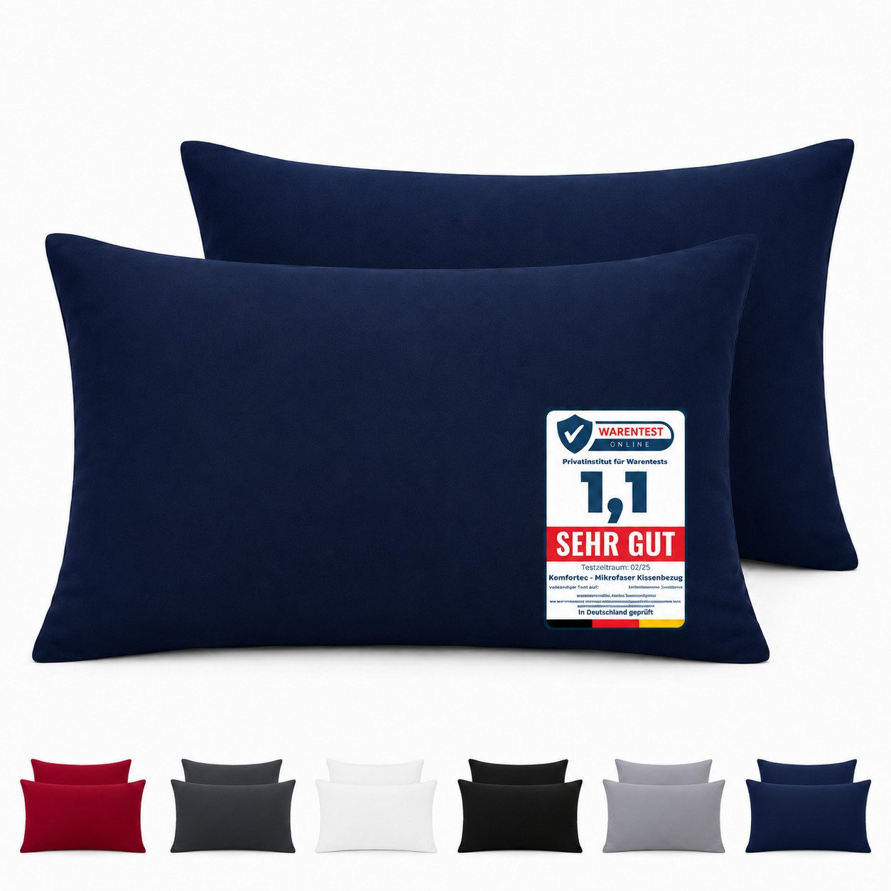 Komfortec Kissenbezug Premium Kopfkissenbezug, gebürstet 100% Mikrofaser 90g/m², (2 Stück), 40x60 cm mit Reißverschluss, Superweiches Kissenhülle Set