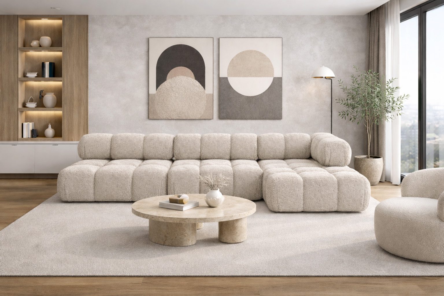 Kaiser Möbel Ecksofa L-form, Wohnlandschaft für Wohnzimmer, Bouclé-Stoff Abriamo, Selia, Ecksofa, Modernes L-Design,Weiche, abgerundete Formen,Trendiger Bouclé-Stoff