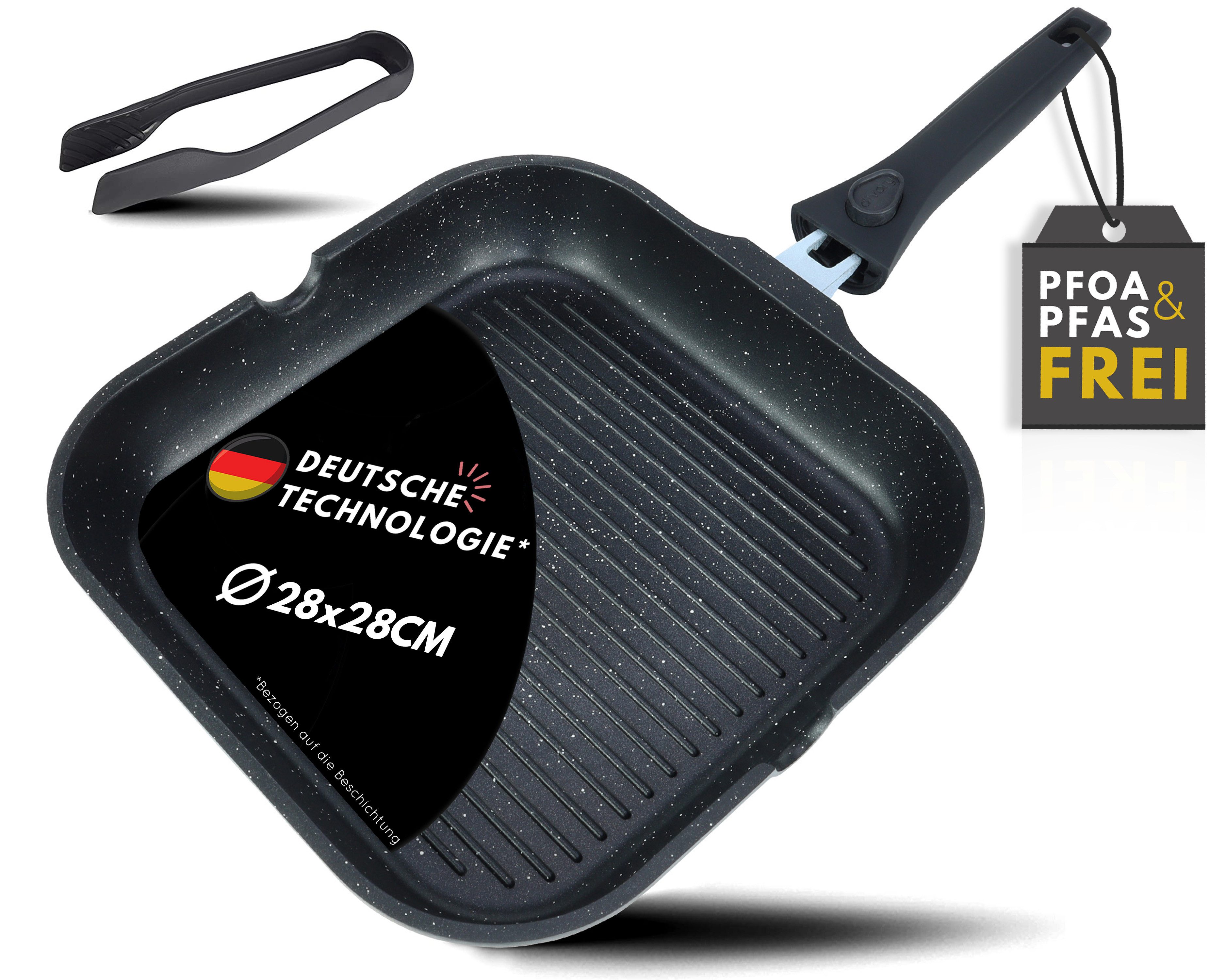 divory Grillpfanne mit Antihaftbeschichtung, abnehmbarer Griff, alle Herdarten (28x28 cm), Aluminium, Induktion, abnehmbarer Griff