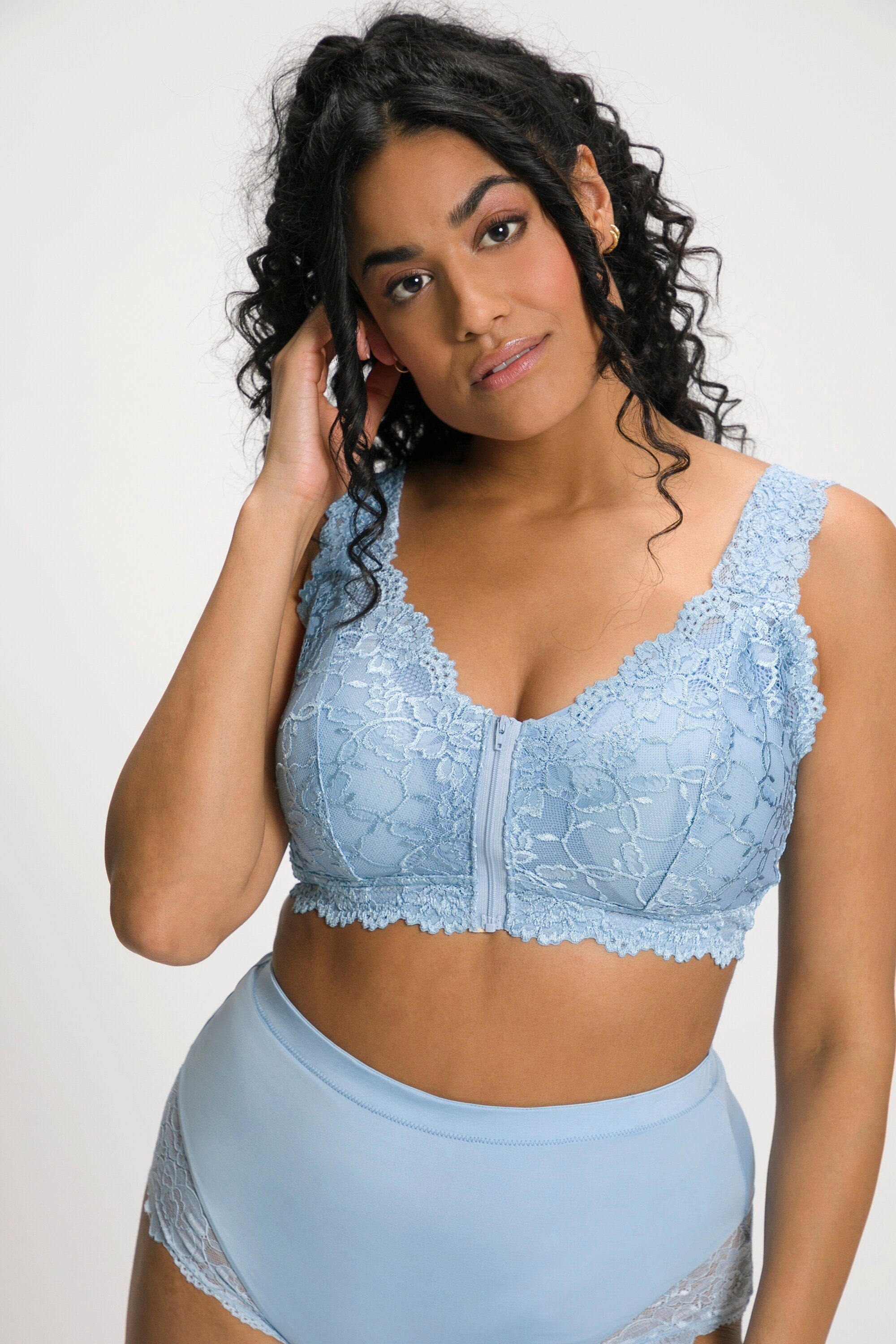 Bralette Bustier Reißverschluss Popken ohne himmelblau Bügel Ulla Spitze