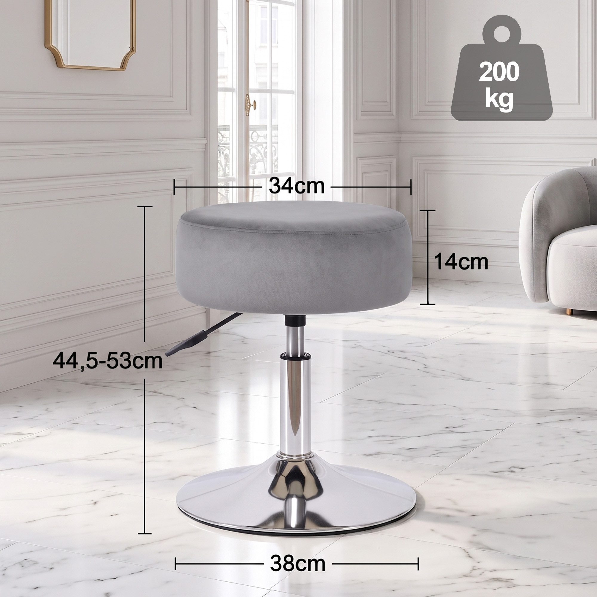 Duhome Hocker (428), Drehhocker Sitzhocker Rund Rollhocker Schminkhocker Höhenverstellbar