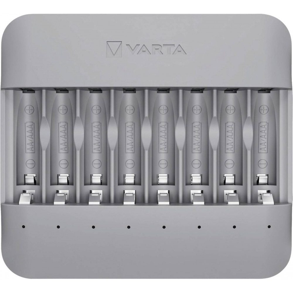 VARTA Varta Eco Charger Multi Recycled Ladegerät Akku-Ladestation (Tischladegerät, Umweltfreundliches Design, lädt bis zu 8 Akkus gleichzeitig, Umweltfreundliches Design mit 75% recycelten Materialien)