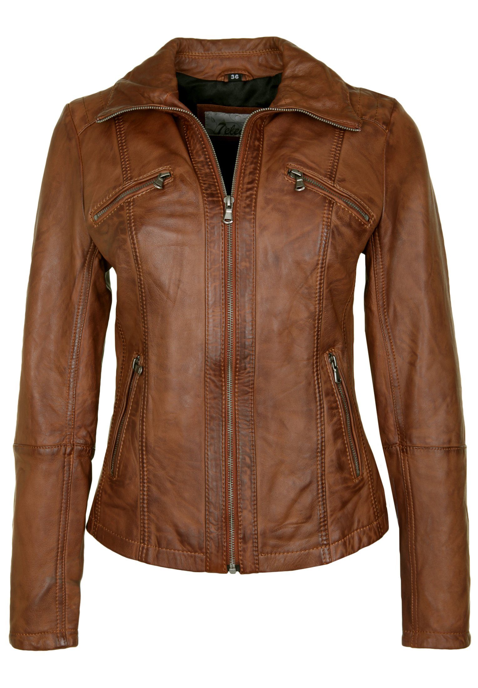 7eleven Lederjacke CONNIE mit cognac Taschen