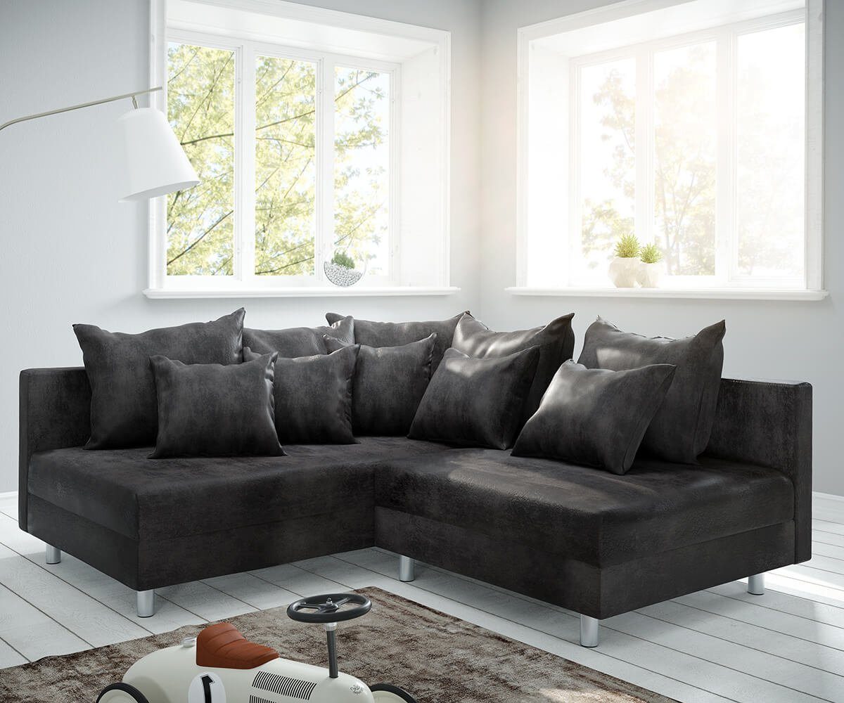 DELIFE Ecksofa Clovis, Anthrazit Antik Optik Ottomane Links Ecksofa modular