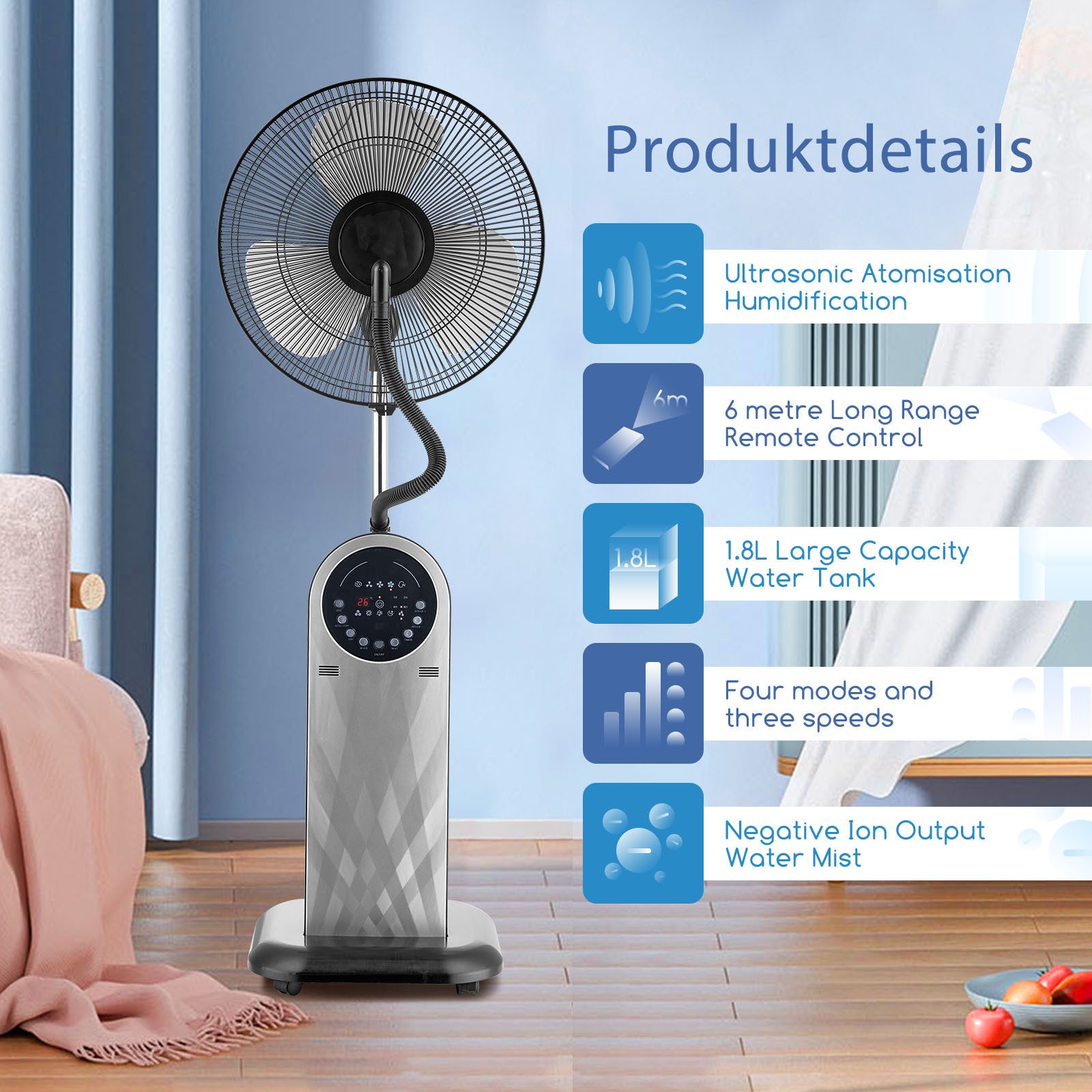 Aigostar Standventilator mit Wasserkühlung Sprühnebel Luftbefeuchter, günstig online kaufen