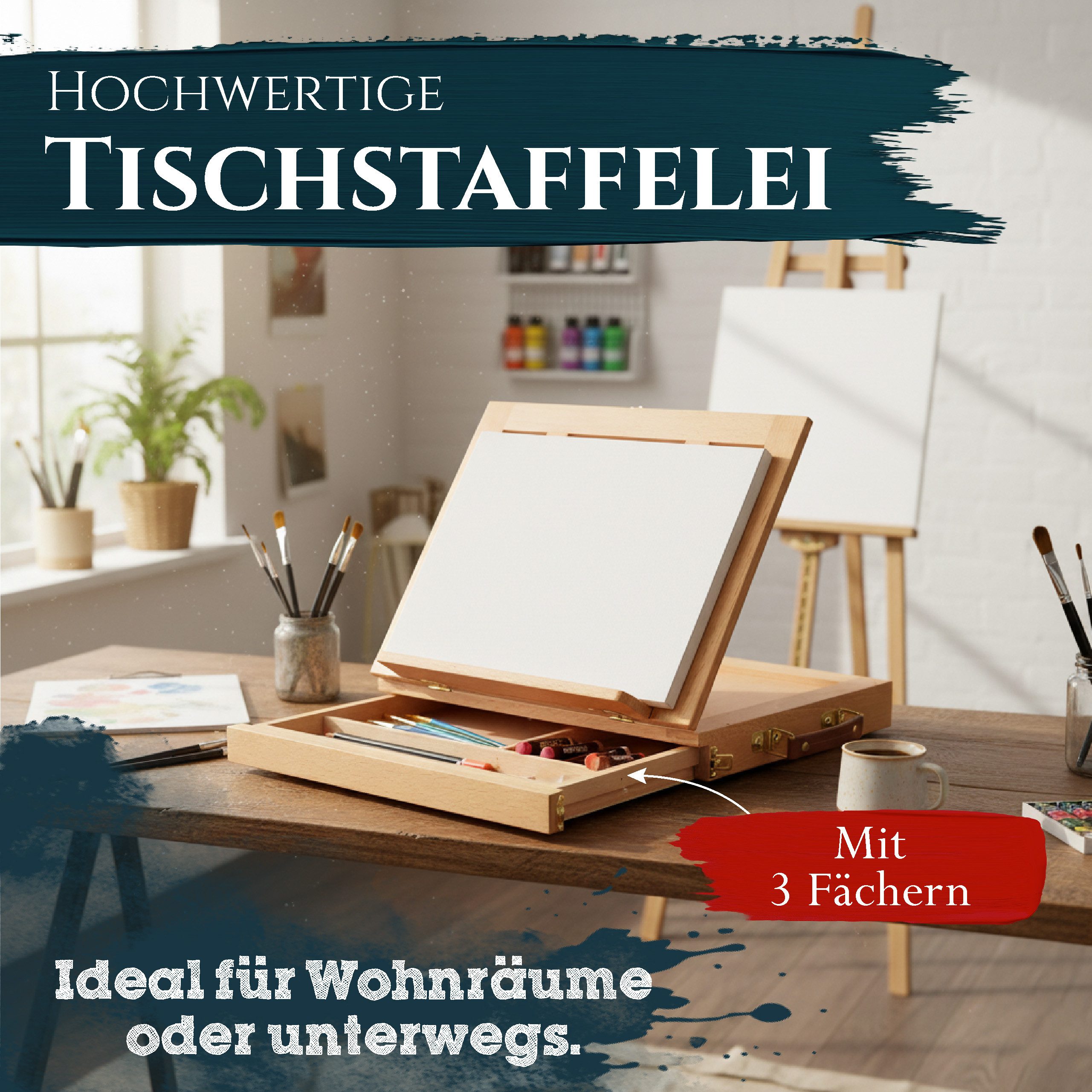 Artina Staffelei Tischstaffelei Holz Stabiles Malbrett mit Aufbewahrung Colmar, Colmar – Verstellbares Zeichenbrett zum Malen & Zeichnen – Bild 2 von 5