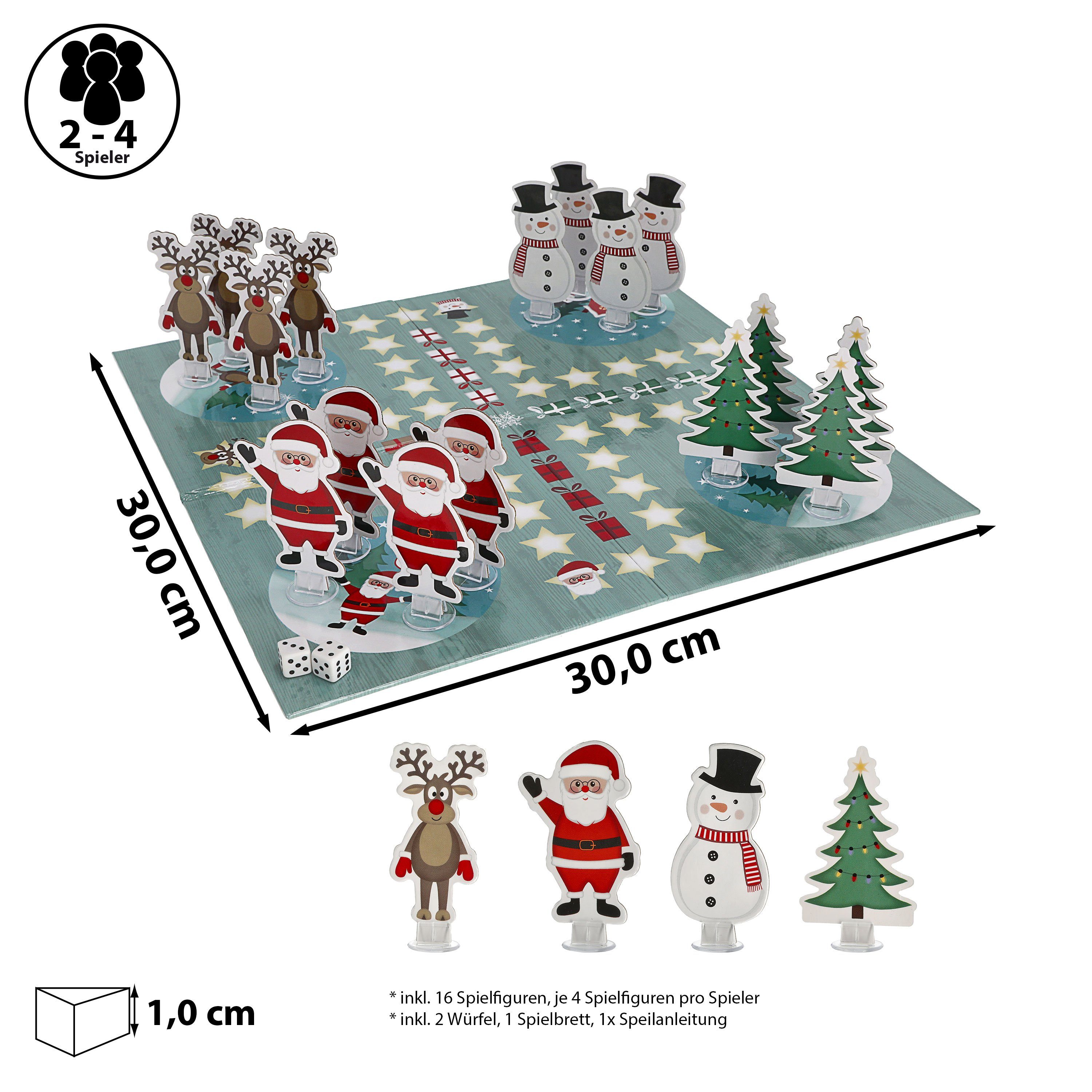 CEPEWA Spiel Brettspiel XMAS Würfelspiel 30x1cm Spielfeld 2xWürfel 16xSpielfiguren