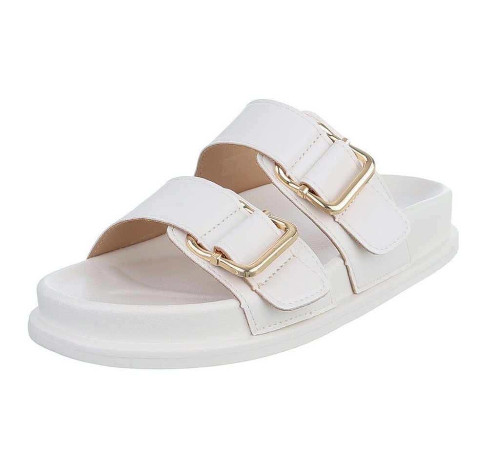 Ital-Design Damen Freizeitsandale mit Schnallen und Fußbett Pantolette (91970989) Flach Pantoletten in Weiß