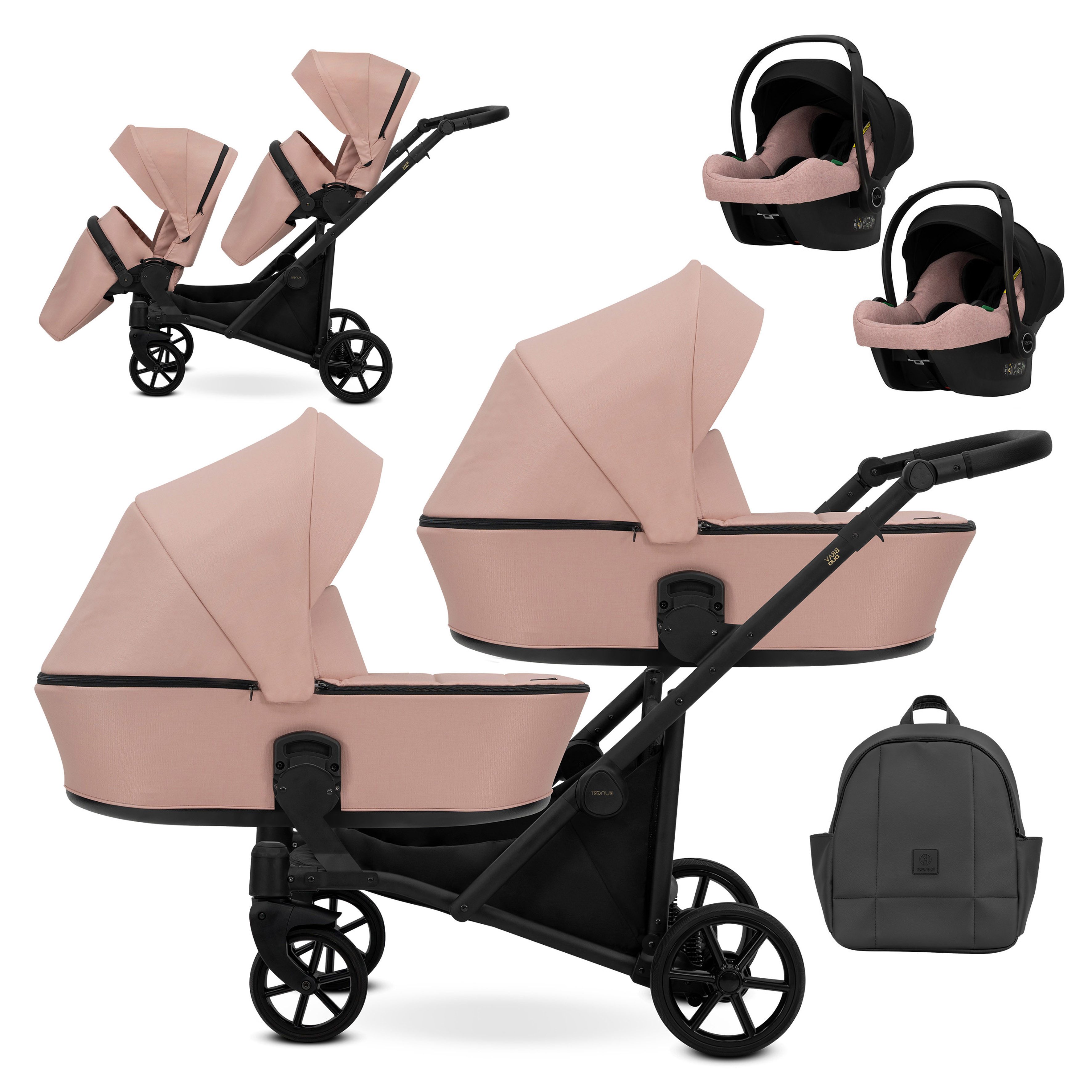Zwillings-Kombikinderwagen Zipy Duo 4 in 1 inkl. Sportsitze, Autositze und Zubehör in 6 Farben