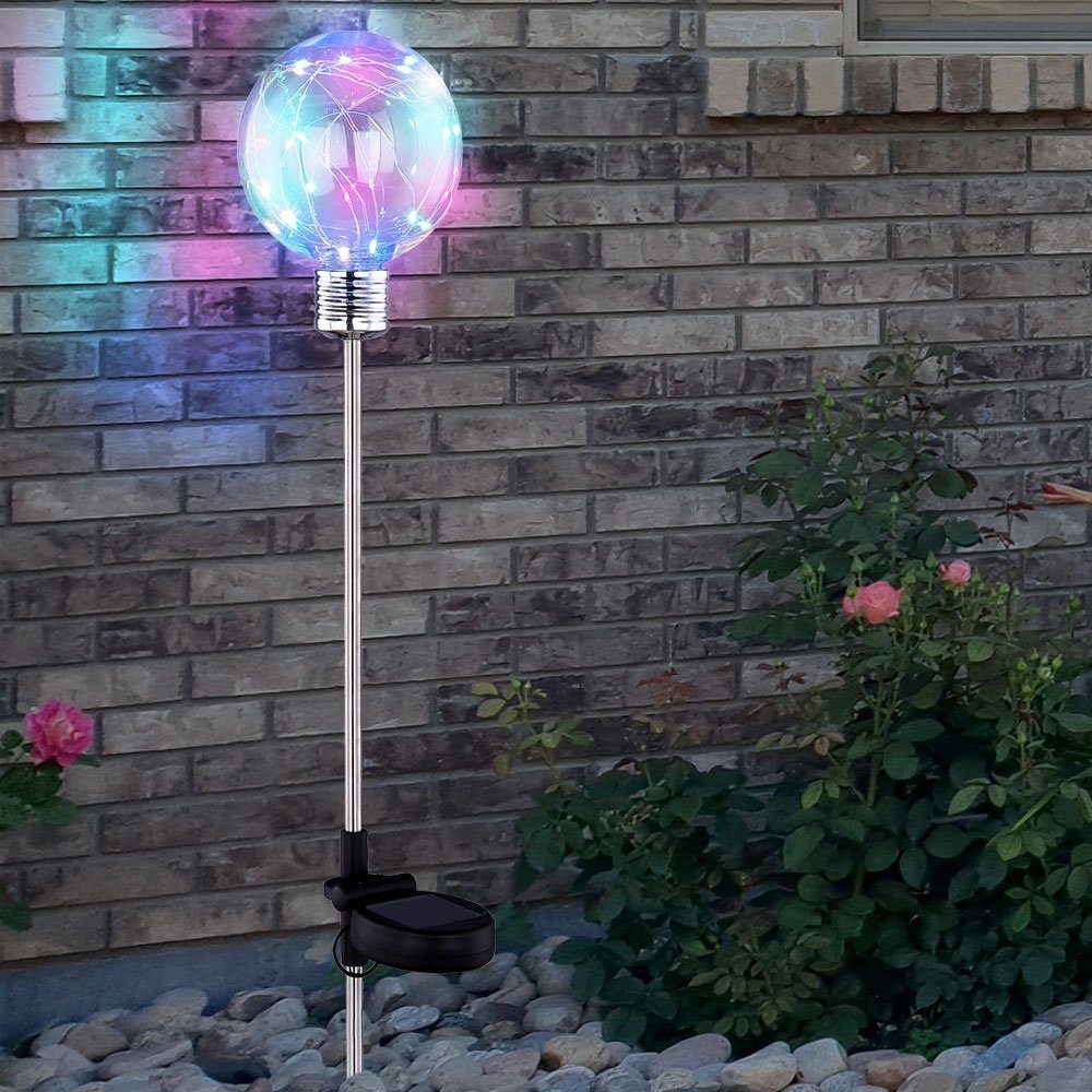 Garten Steck RGB Farbwechsel, etc-shop Außen Lampe Weg LED verbaut, LED-Leuchtmittel Gartenleuchte, Kugel Solar LED fest Erdspieß Farbwechsel
