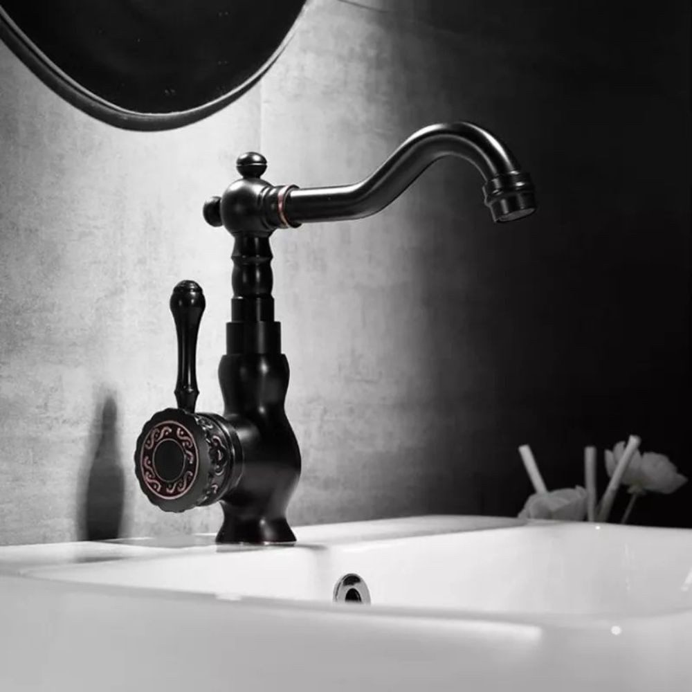 Kinaree Badarmatur Retro Messing Wasserhahn KARUL Bad Waschtischarmatur für Aufsatzbecken Messing, geprägt, schwarz Armatur