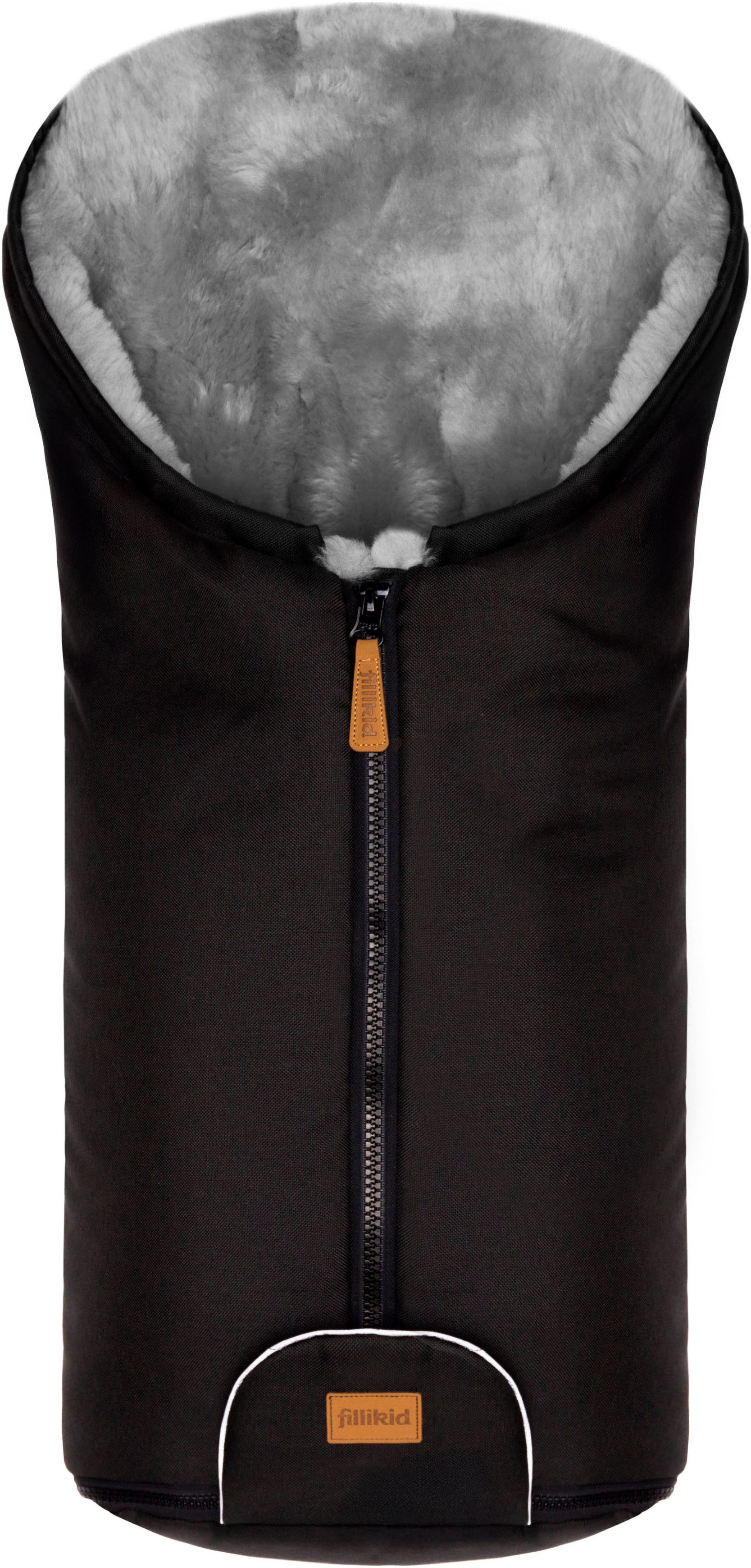 Fillikid Fußsack Pamir Alpina, schwarz, Lammfell grau, Winterfußsack, für Autositze Gr. 0 und Kinderwagen