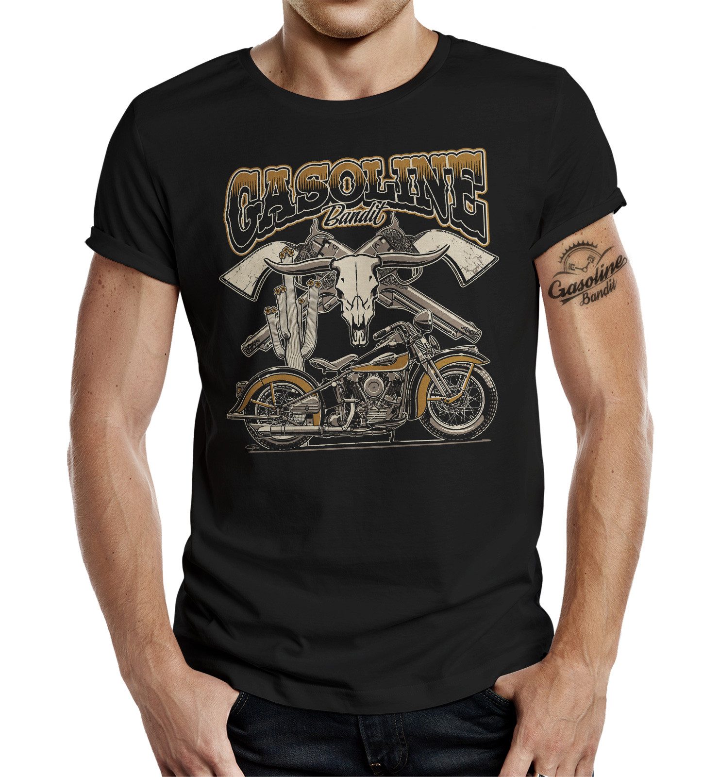 GASOLINE BANDIT® T-Shirt für Rockabilly Biker Racer Fans: Knuckle