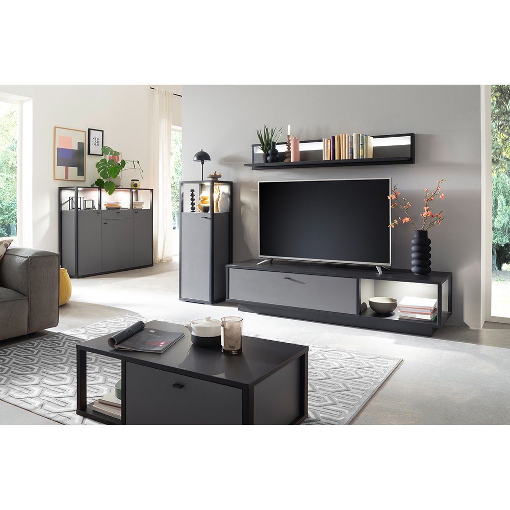 Lomadox Wohnwand LAVAL-05, (5-St., 5-tlg), mit Couchtisch und Highboard, grau mit anthrazit