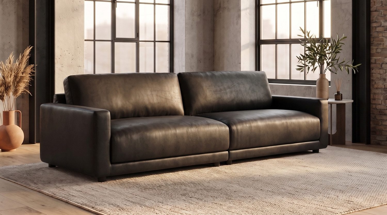 KAWOLA 3-Sitzer MARLIN 3-Sitzer Sofa aus Lederfaserstoff, schwarz, 3-Sitzer Sofa Lederfaserstoff schwarz