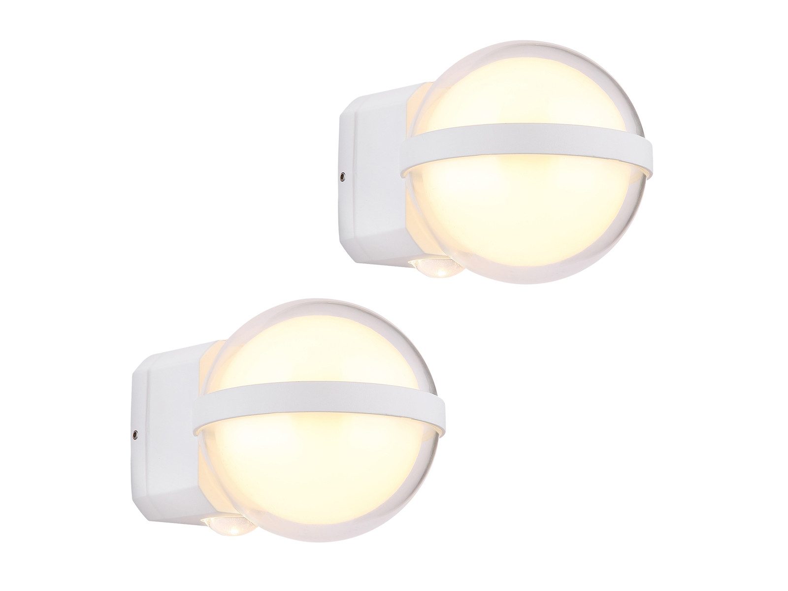 GLOBO LIGHTING LED Außen-Wandleuchte 2er Set Kugel Aluminium Weiß, Höhe 11cm, LED fest integriert, warmweiß, Kleine Up and Down Außen-leuchten für Hausbeleuchtung Haus-wand modern
