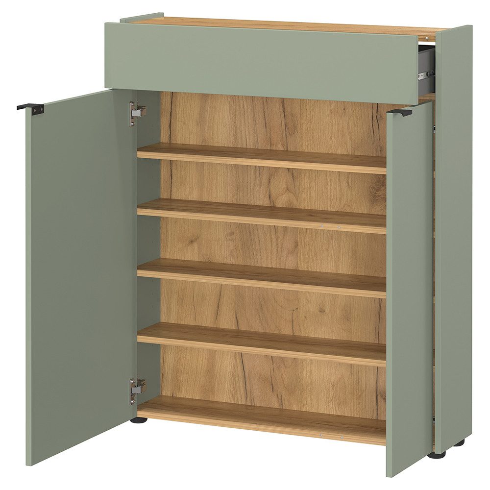 Lomadox Schuhschrank ABERDEEN-01 in grün und Eiche, 2 Türen, 1 Schublade günstig online kaufen