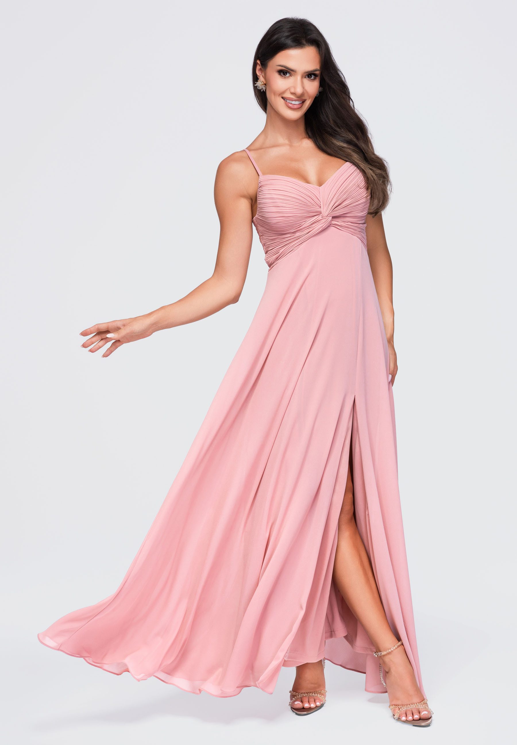 OMBRE Abendkleid Damen Abendkleid Maxi mit Herz-Ausschnitt Rose M (kein Set, 1-tlg) in Unifarbe