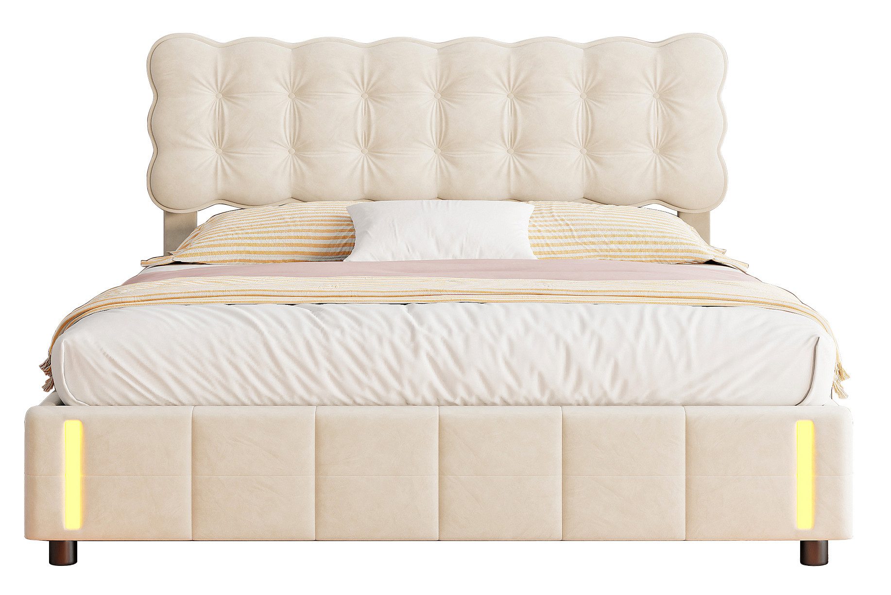 FUROKOY Polsterbett Doppelbett Stauraumbett mit LED-Licht, günstig online kaufen
