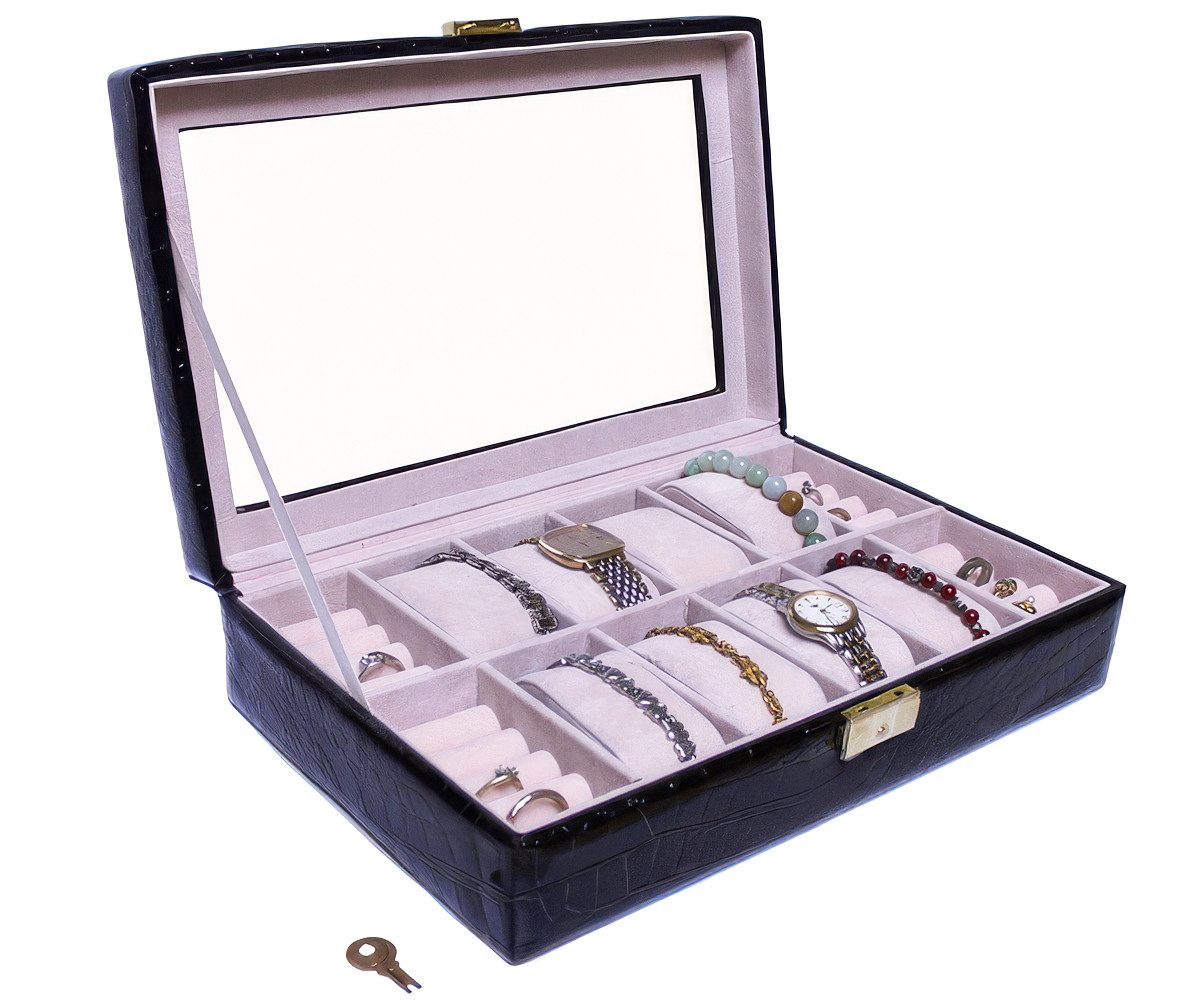 Yudu Schmuckkoffer Schmuckkoffer Uhrenbox Schaukasten mit Glasdeckel