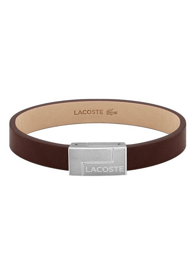 Lacoste Armband Schmuck Edelstahl Armschmuck Lederarmband LACOSTE TRAVELER,  mit Lacoste Krokodil - zu Hoodie, Shirt, Polo, Jeans, Jacke, Sneaker!, Aus  Leder mit Edelstahl kombiniert, teilweise IP-beschichtet