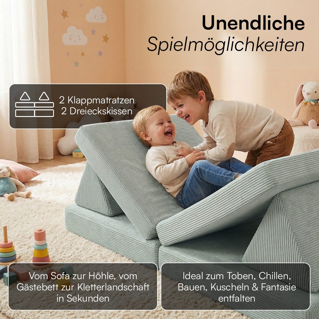 Bellabino Kindersofa Nile aus Schaumstoff Teilen, modulare Kinderspielcouch aus Cord, Türkis, Mini-Variante für Kleinkinder, Cordbezug abnehmbar & waschbar, 130 – Bild 3 von 5