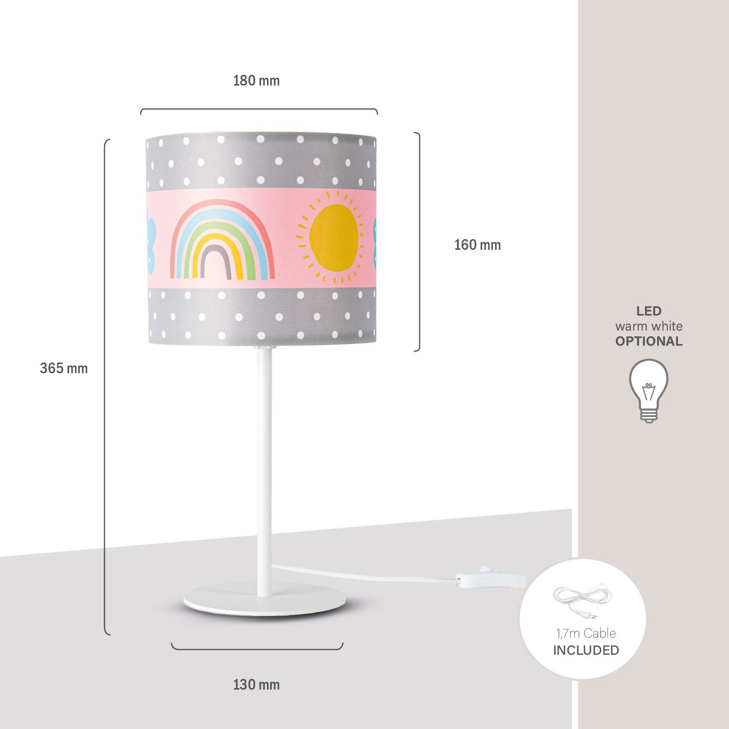 18cm Sonne Cosmo Wolken 962, Höhe 36,5cm E14 Home Lampe Paco Regenbogen Ø Tischleuchte Leuchtmittel, ohne Kinderzimmer