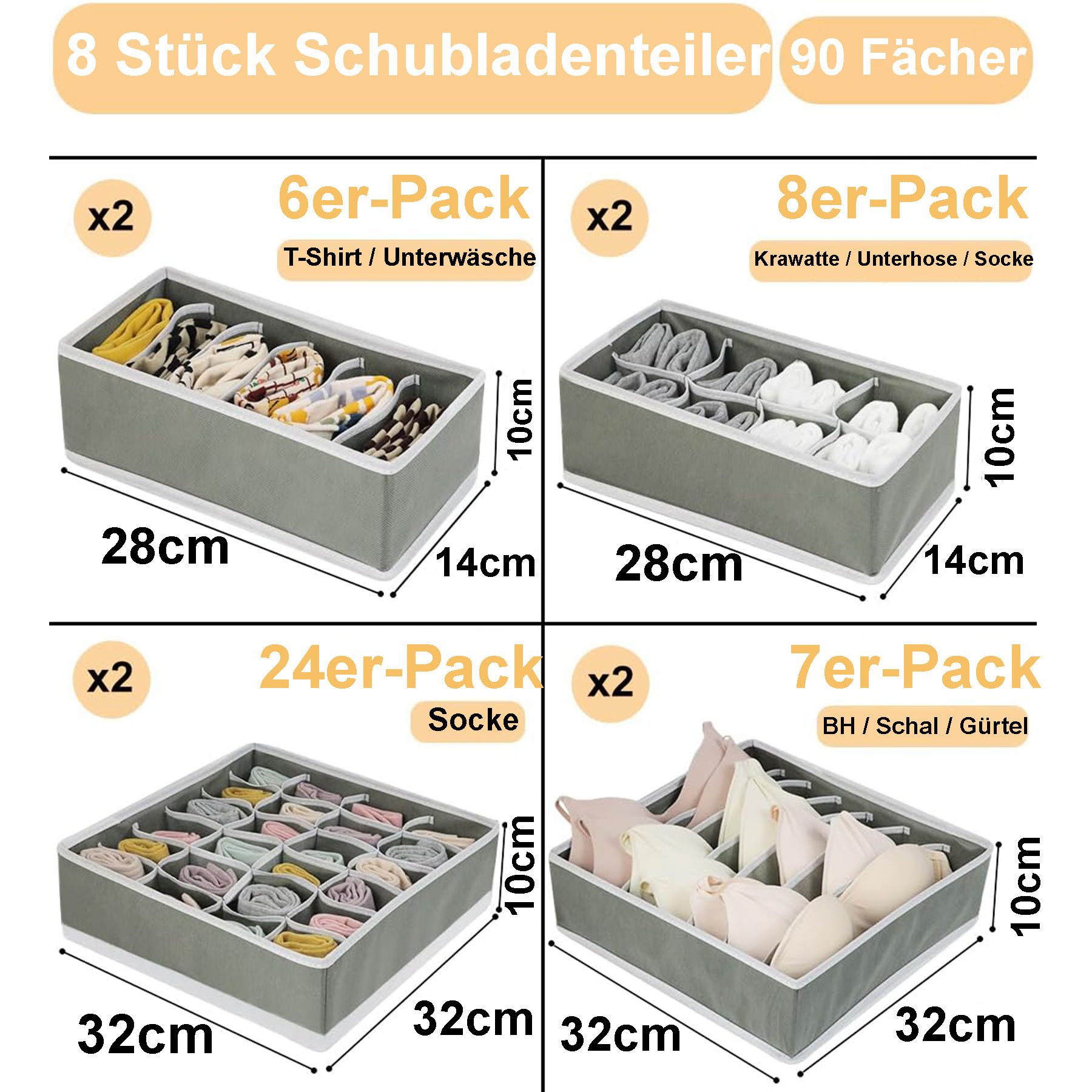 Mutig Aufbewahrungsbox Aufbewahrungsboxen für Unterwäsche, 8 Stück Ordnungssystem,Faltbare (Schubladen-Organizer für Kleiderschrank, Stabil Durch,Geruchsfrei, 8 St., Stoffbox,passgenau,Stabiler Boden,Schubladen Ordnungssystem), Aufbewahrungsbox für BHS, Krawatten, Unterwäsche, Socken, Schals