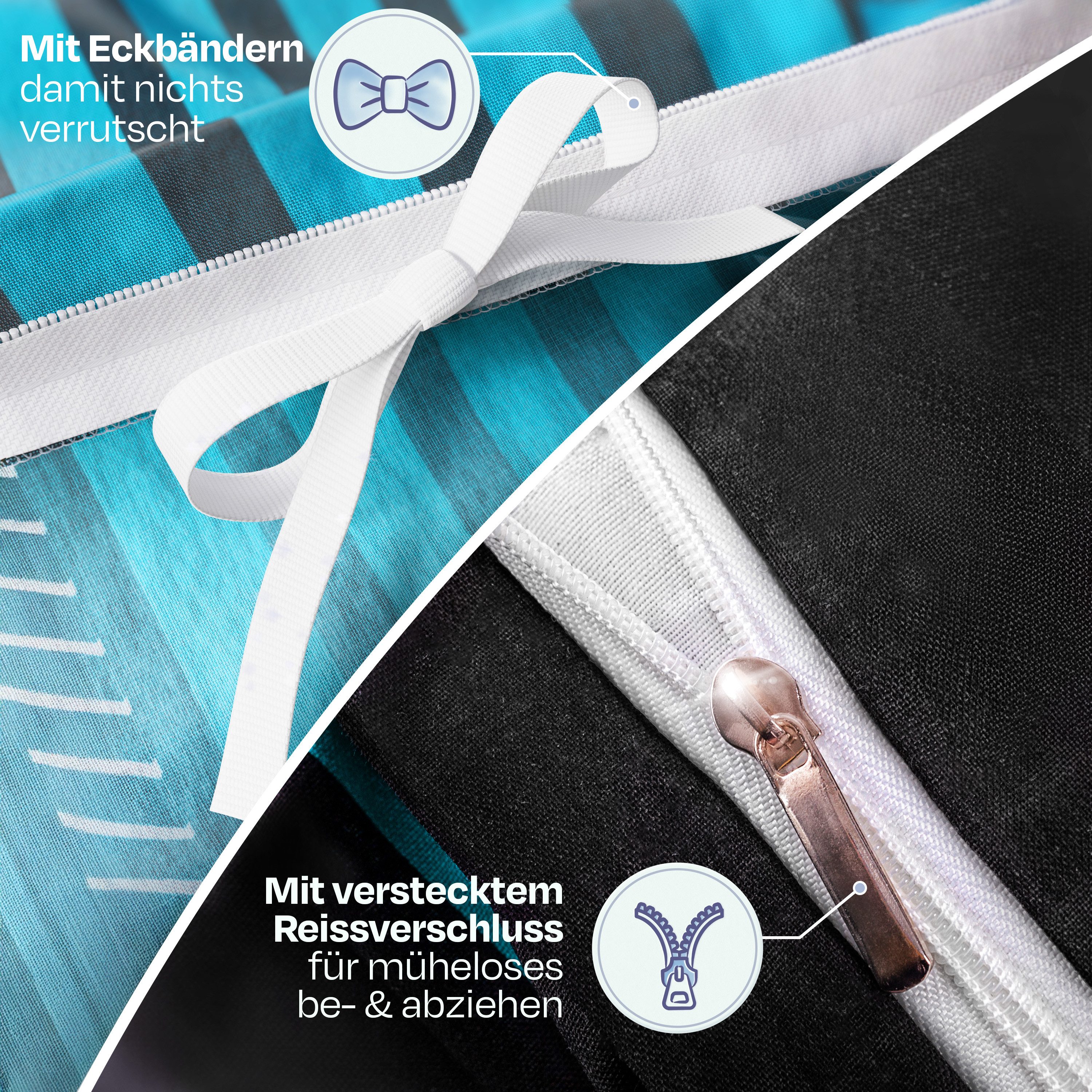 Sentidos Bettwäsche Set 135x200cm 4teilig %100 Baumwolle, Baumwolle, 2 teilig, mit Reißverschluss, geeignet für Winter oder Sommer – Bild 2 von 5