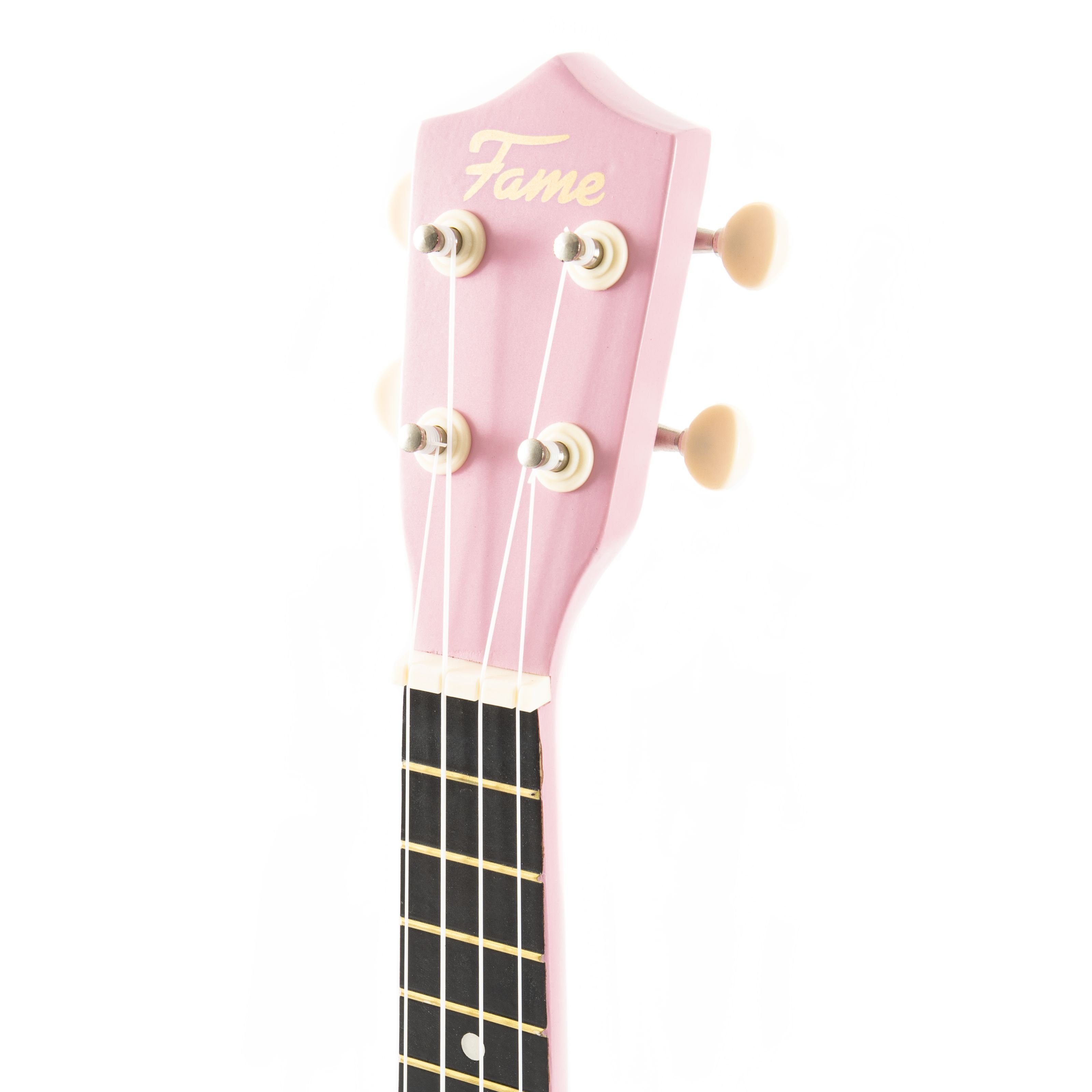 FAME Ukulele, UKE-S BW Sopran Ukulele Light Pink inkl. Bag Lindenholz-Korpus 12-Bündiges Composite-Griffbrett Nickel-Finish, Ukulelen, Sopran Ukulelen, UKE-S BW Sopran Ukulele, Light Pink, Ukulele inkl. Bag