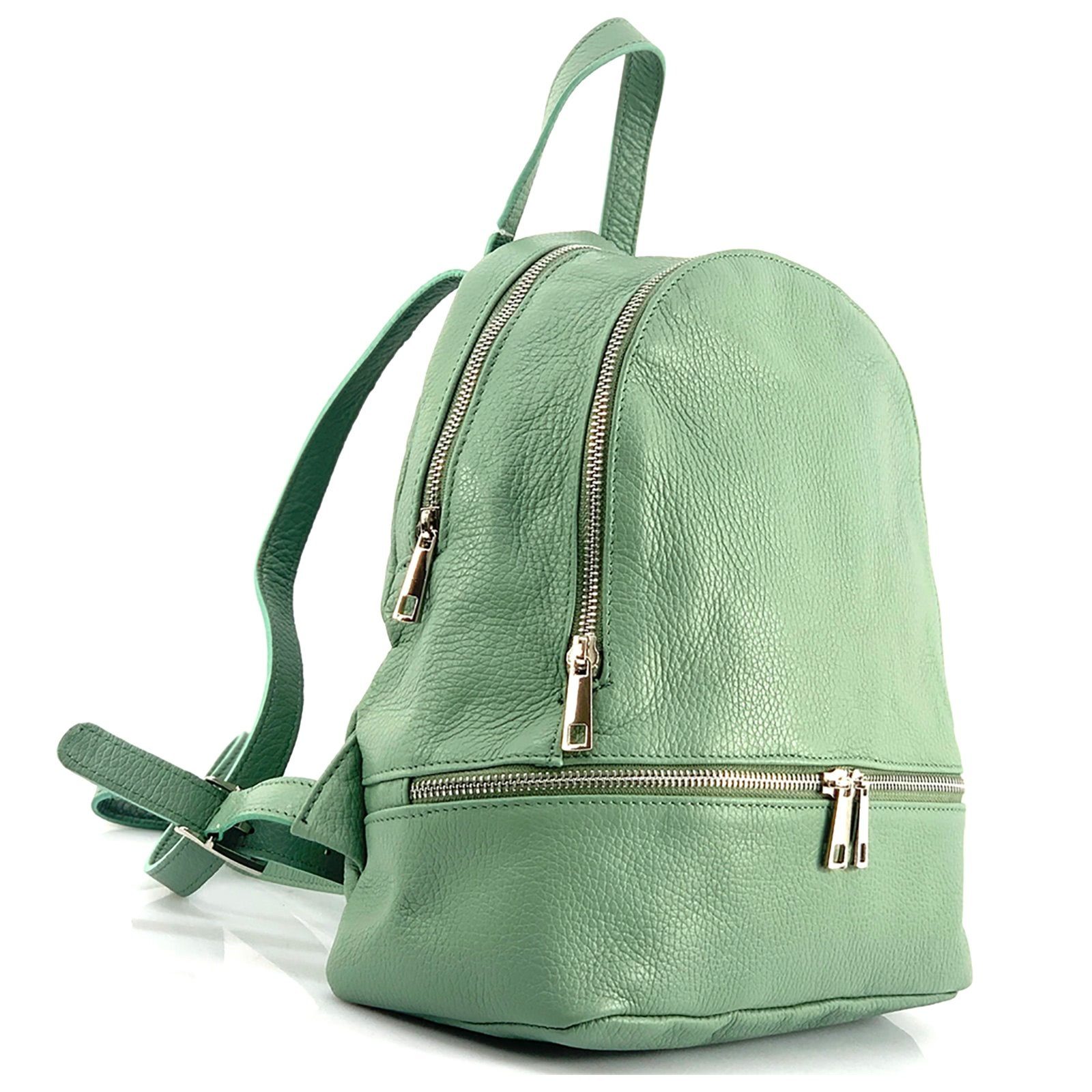 FLORENCE Cityrucksack Florence Rucksack Damen Echtleder, Damen Leder Cityrucksack, hellgrün ca. 32cm