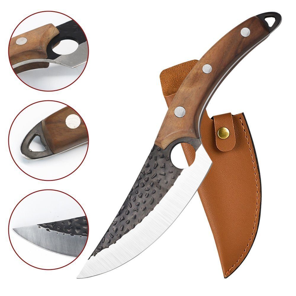 Fine Life Pro Spickmesser 6-Zoll-Fleischbeil mit Lederscheide, Ausbeinmesser für Gemüse und Fleisch