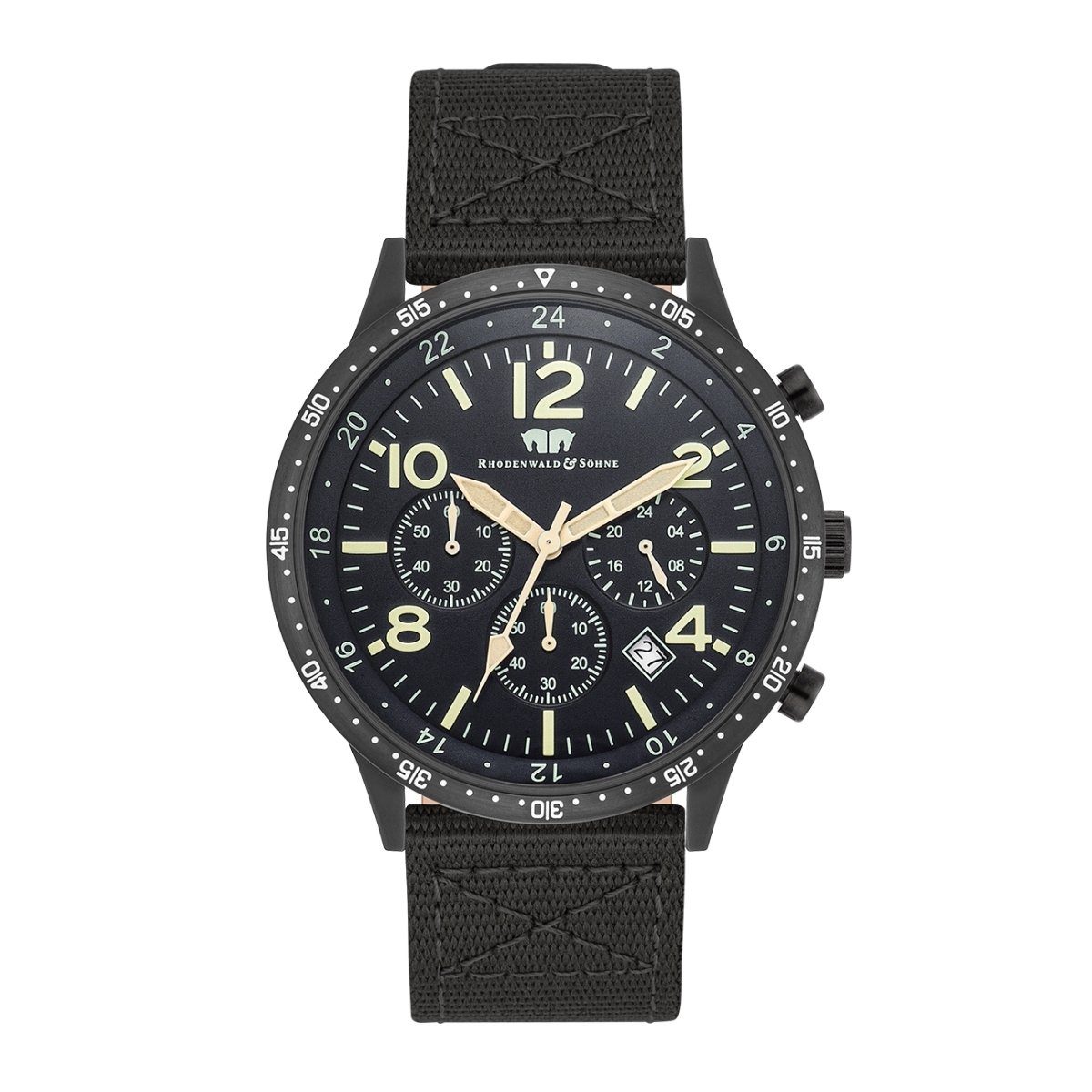 Rhodenwald & Söhne schwarz, Captain Chronograph mit Flight Nylon-Armband