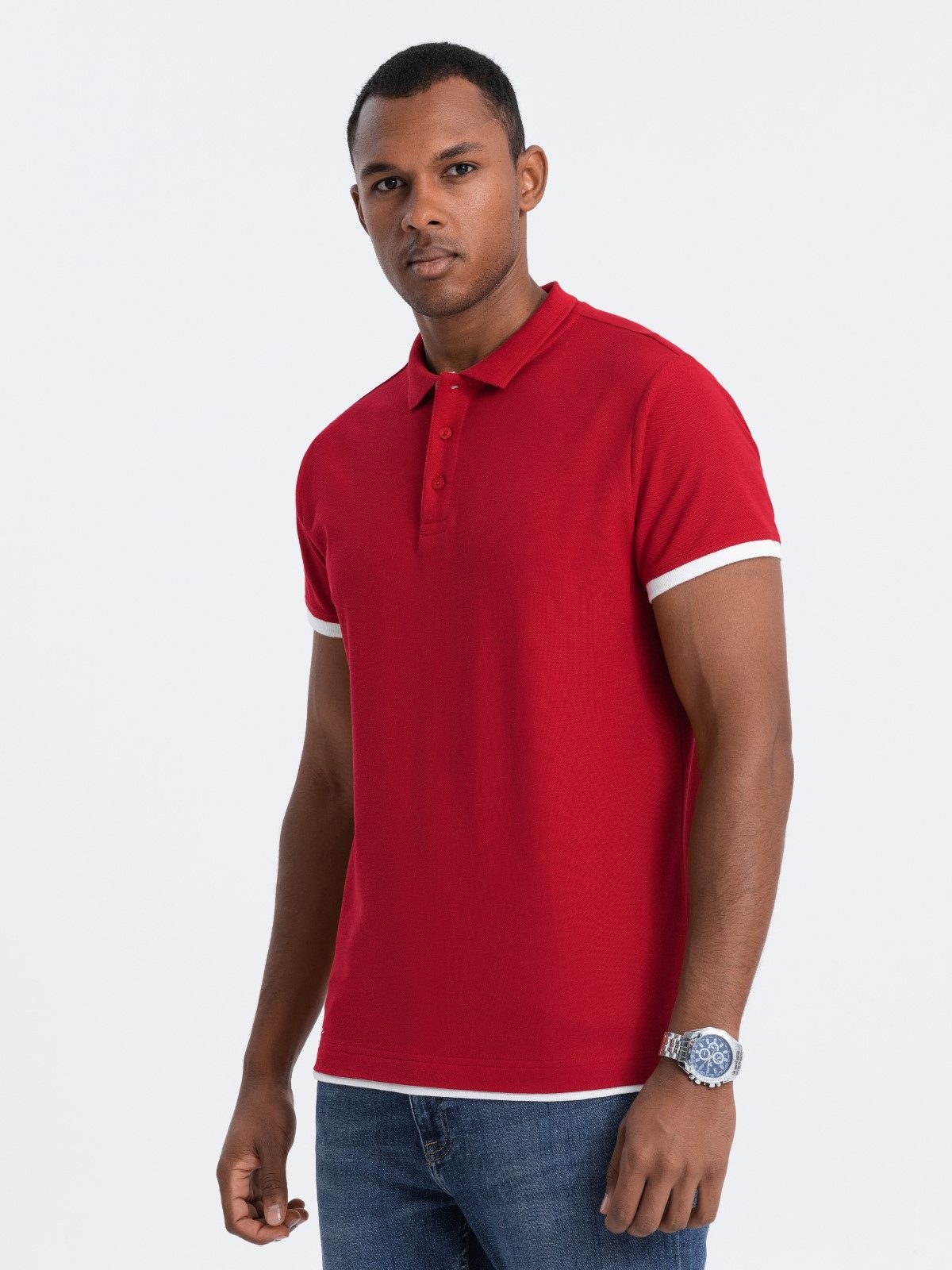 OMBRE Poloshirt Poloshirt aus Baumwolle für Männer Dekorative Stickerei am unteren Rand des Hemdes
