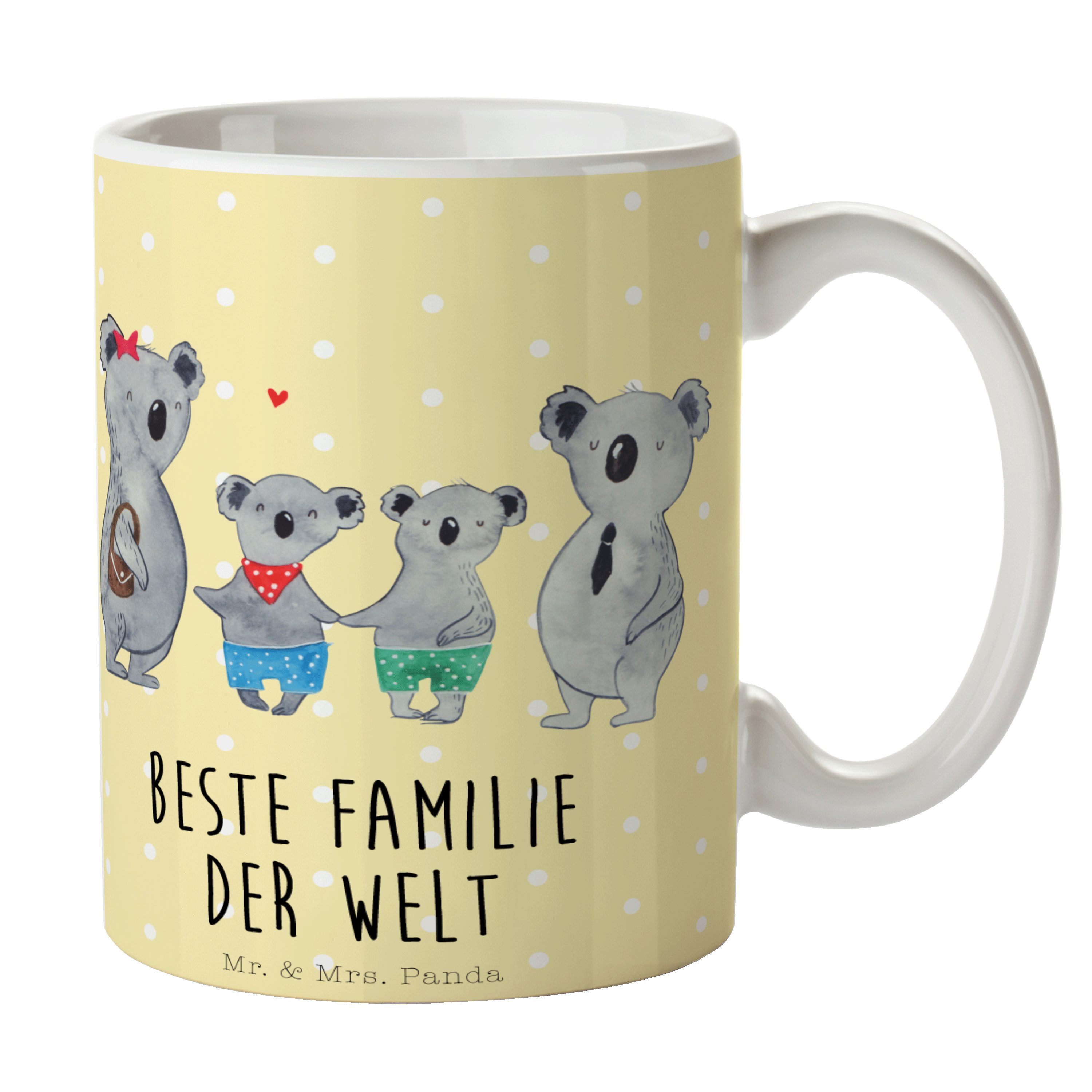 Mr. & Mrs. Panda Tasse Koala Familie zwei - Gelb Pastell - Geschenk, Familienzeit, Lieblings, Keramik