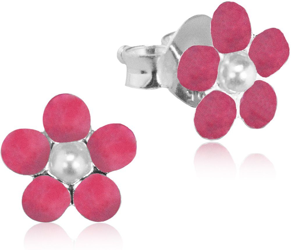 LUISIA® Paar Ohrstecker "Ohrringe Blume mit Perle" (2-tlg., inkl. Schmuckbox), 925 Silber, Perle Pink