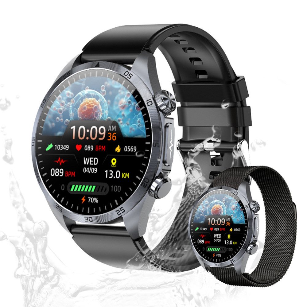 Valdus Herren's Telefonfunktion IP68 Wasserdicht Fitness-Tracker Smartwatch (1.43 Zoll, Android/iOS), Multifunktionale Fitnesuhr mit Körperanalyse & CES-Schlafunterstützung