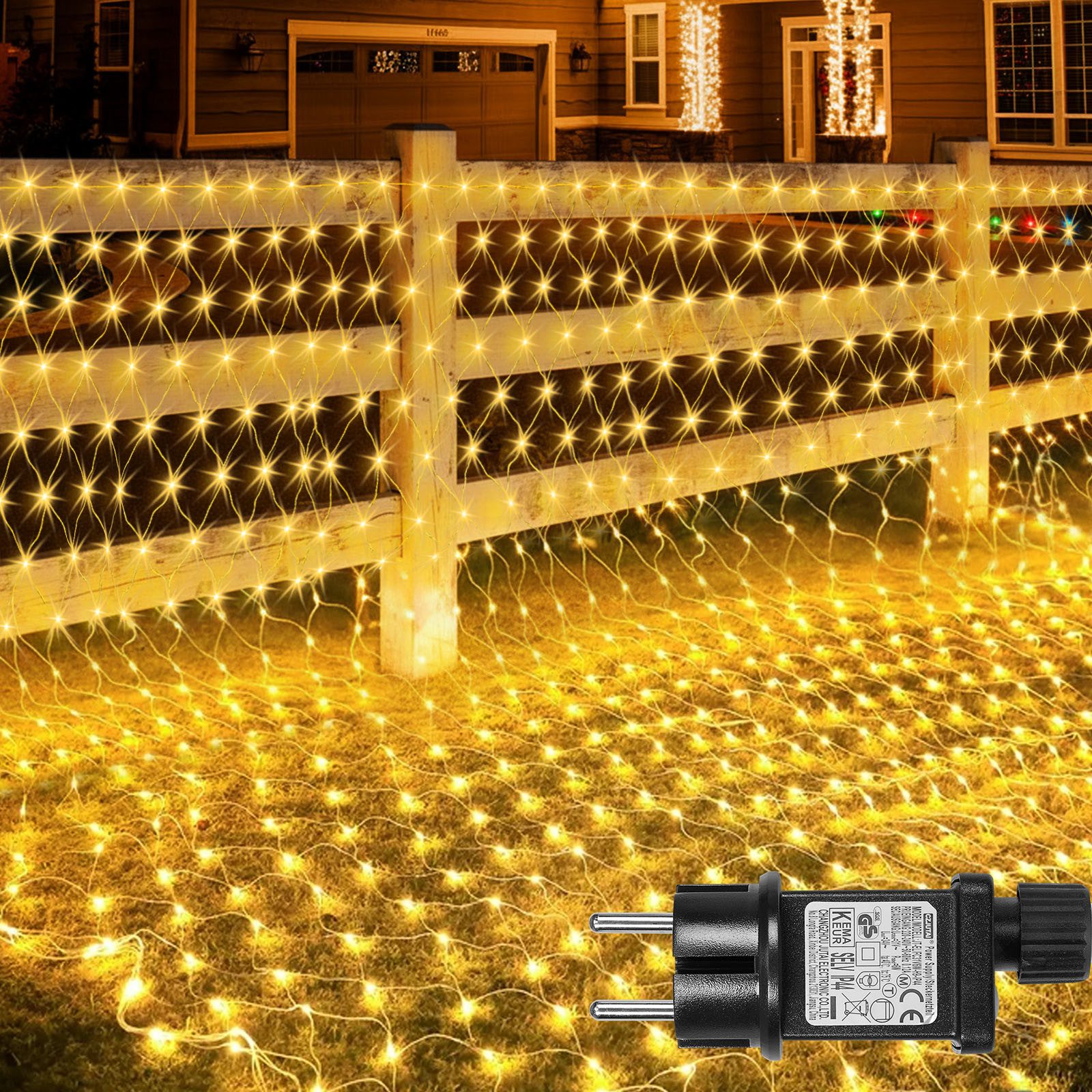 Rosnek Lichternetz Lichtervorhang mit Stecker, 8 Modi, Speicherfunktion, 31V DC, für Büsche Garten Weihnachtsbaum Zimmer Balkon