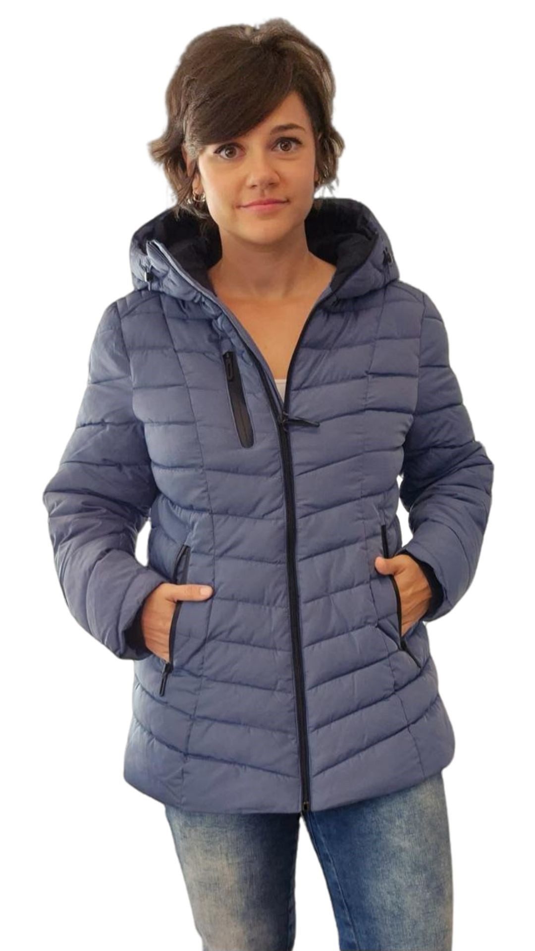 BLUE FLAME Steppjacke 60-307 Long-Steppjacke mit Kapuze Jacke fällt klein aus, bitte eine Gr. größer bestellen