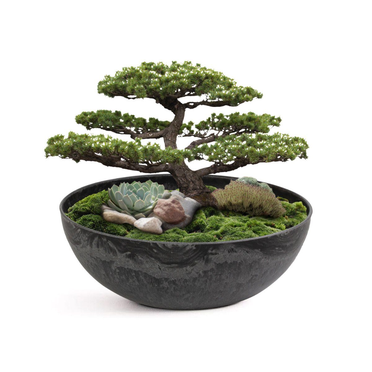 Blumentopf Pflanzschale für draussen Dekoschale rund schwarz marmoriert 20 cm