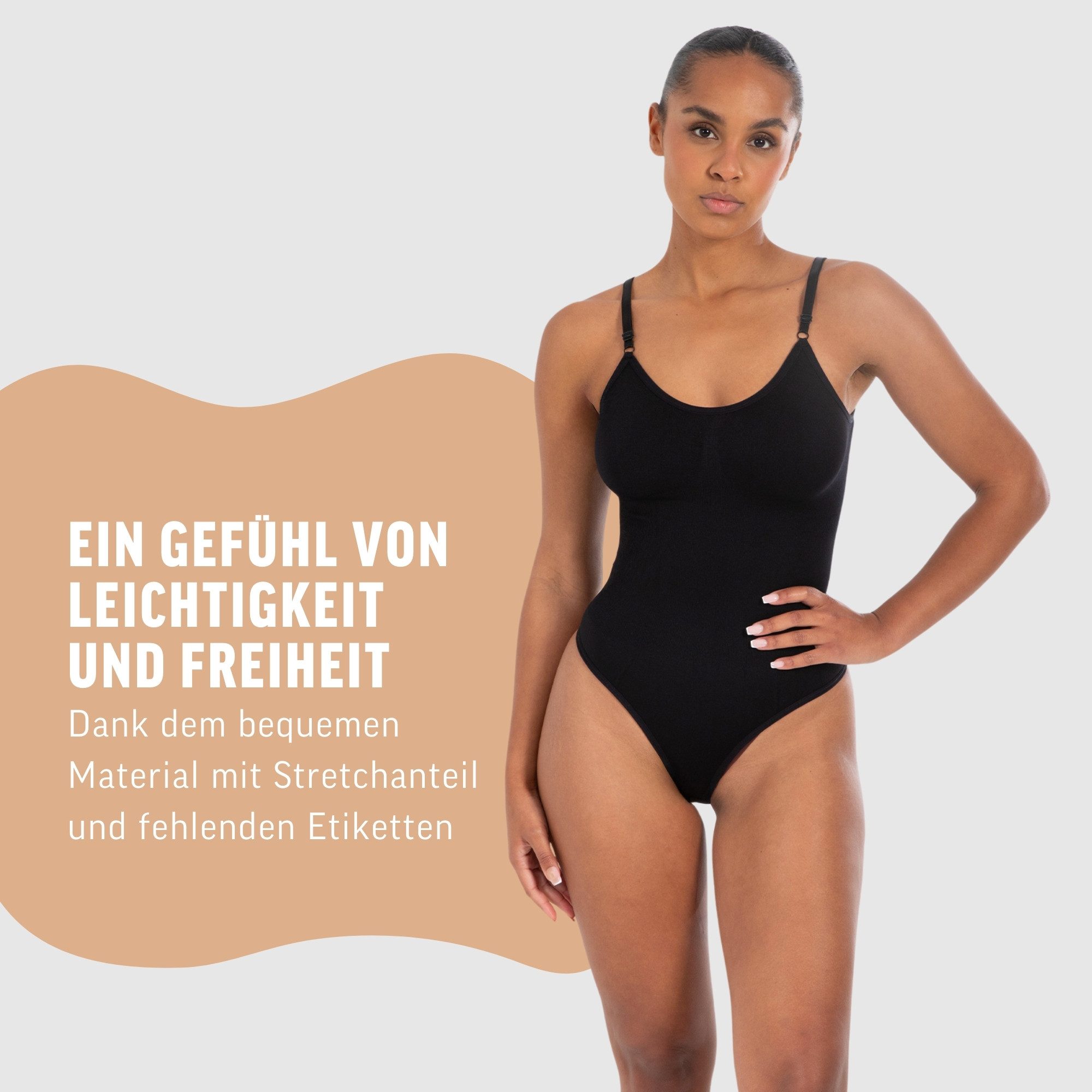 Smilodox Body Nysa, Bauchweg Stringbody, Formender Formbody, Verstellbare Träger atmungsaktives Material, Rückenausschnitt, Eleganter V-Ausschnitt