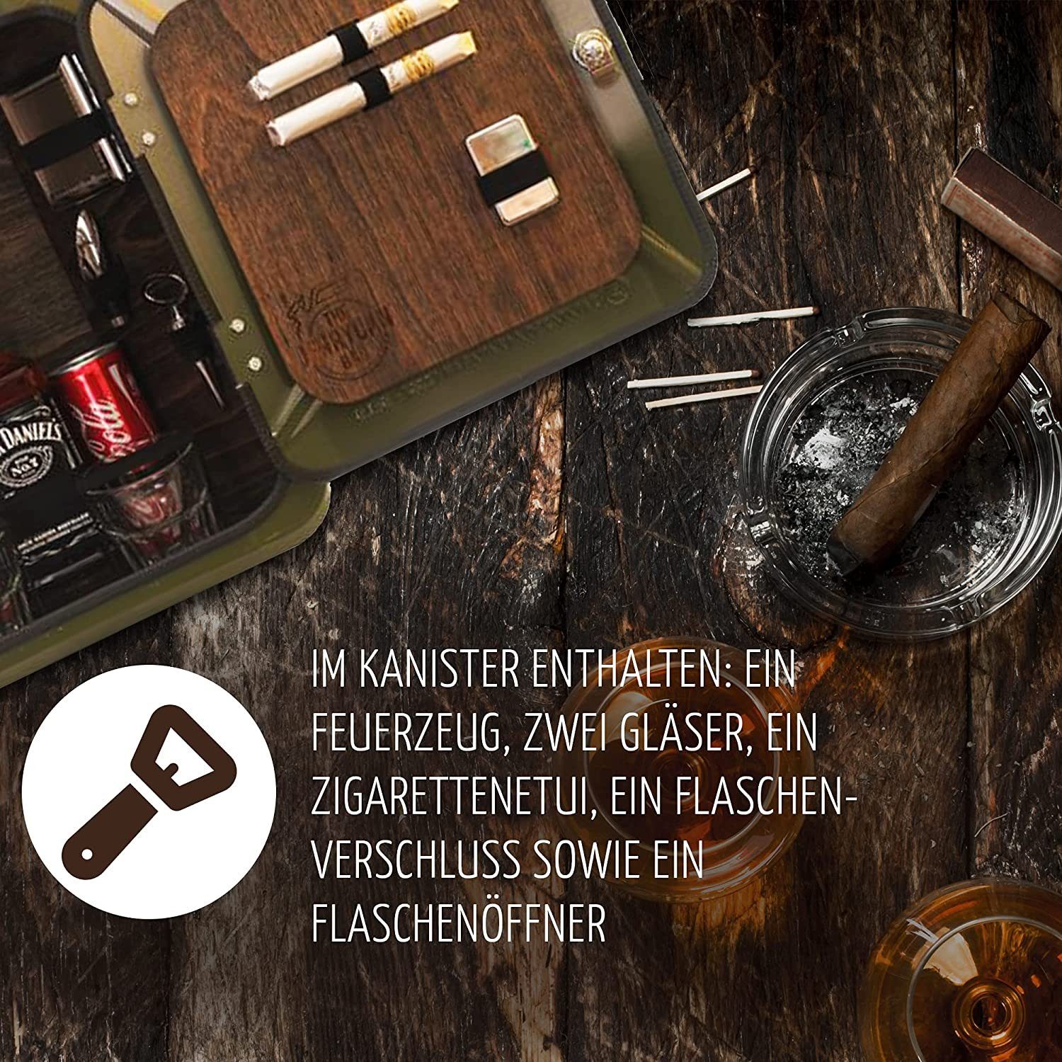Deggelbam Flaschenregal ORIGINAL Männerhandtasche - JerryCan Bar Minibar, Geburtstagsgeschenk, Weihnachtsgeschenk oder Männergeschenk, Handgefertigt aus einem originalen 20 Liter US Army Kraftstoffkanister