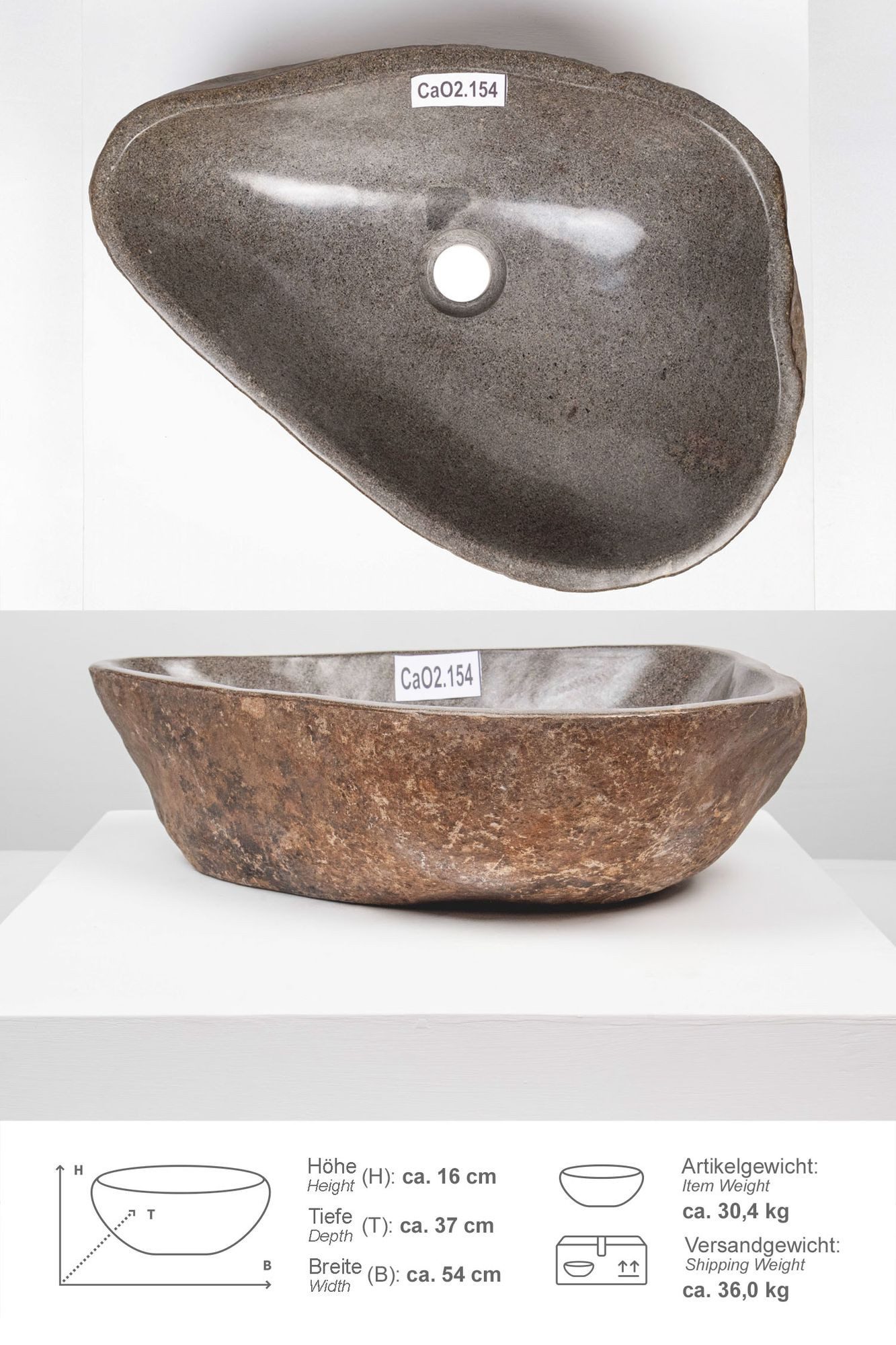 wohnfreuden Aufsatzwaschbecken Naturstein Waschbecken 50 cm oval (Kein Set), 101837_CaO2.154