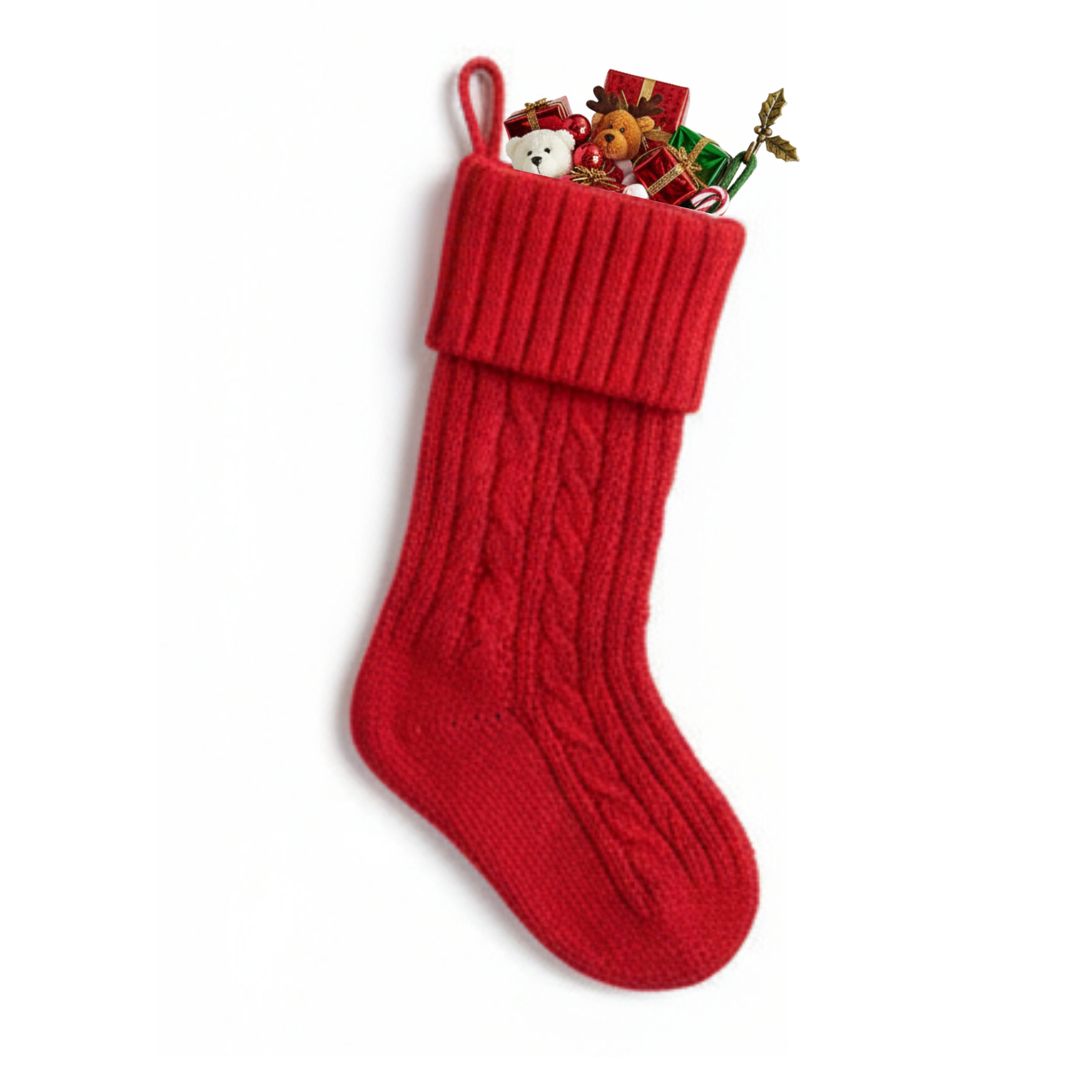 MaajeeKuto Dekohänger Weihnachtsstrumpf gestrickt 1 Stück 50cm-Deko Socken Weihnachten Rot (1 St)