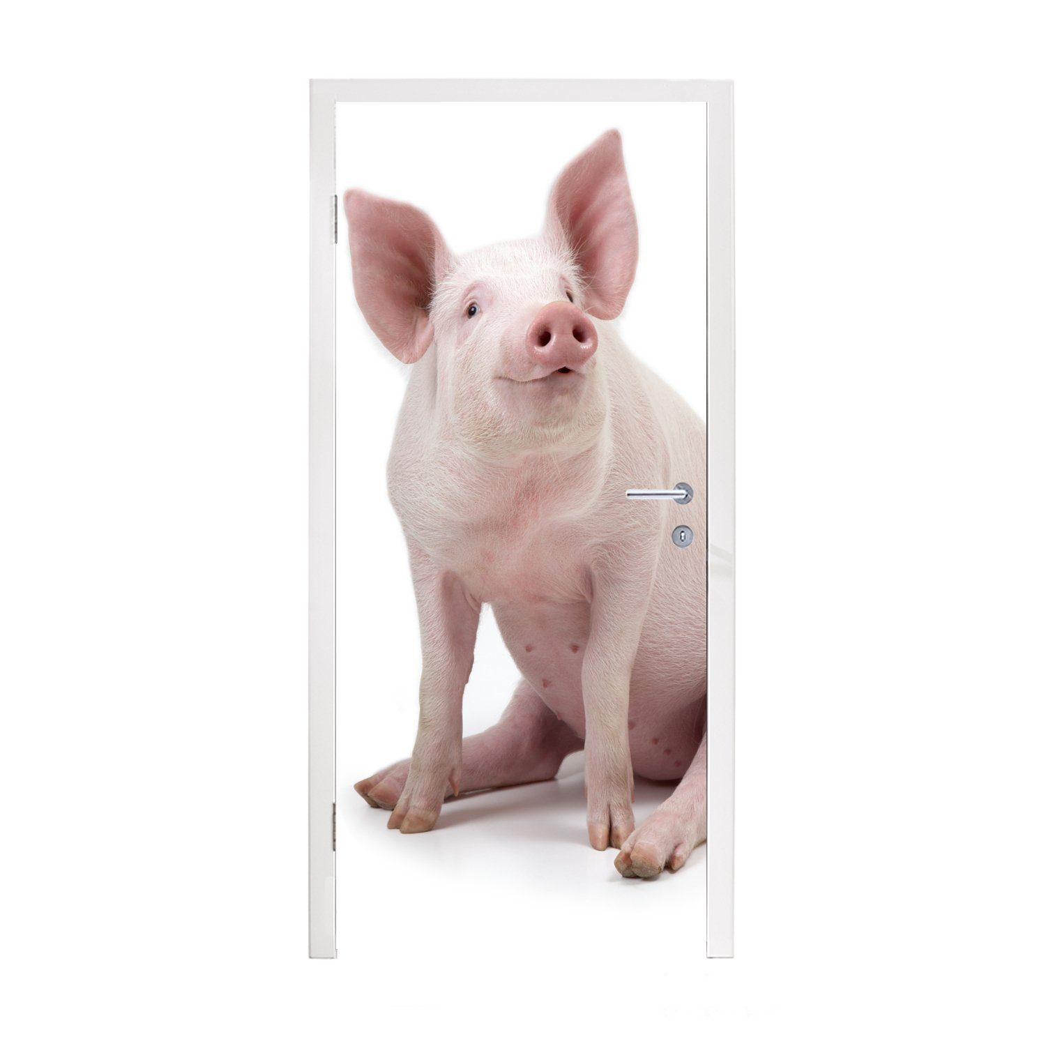 MuchoWow Türtapete Schwein - Bauernhoftiere - Weiß, Matt, bedruckt, (1 St), Fototapete für Tür, Türaufkleber, 75x205 cm