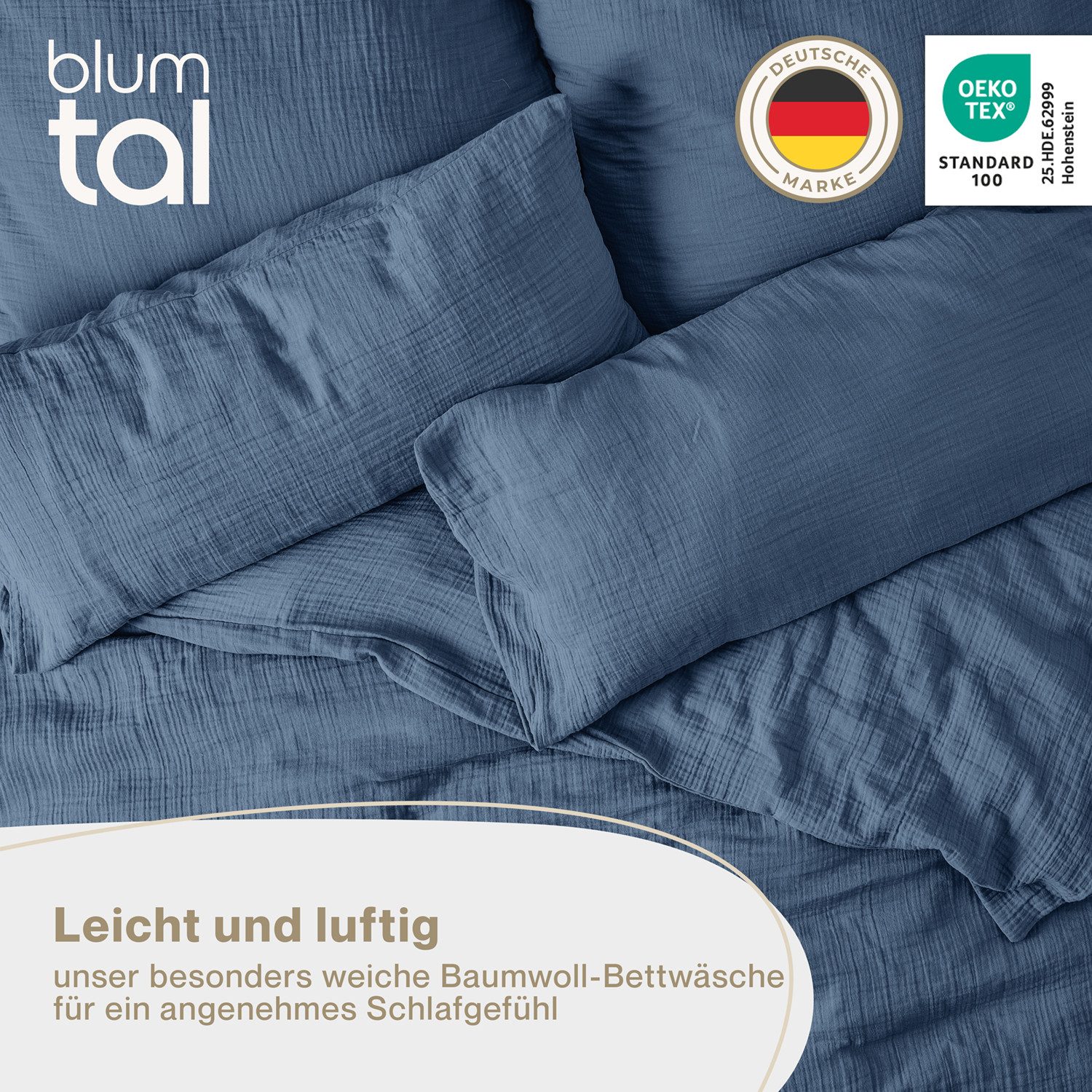 Blumtal Bettwäsche Musselin 100% Baumwolle im Set, Kopfkissenbezug & Deckenbezug, 2 teilig – Bild 2 von 5